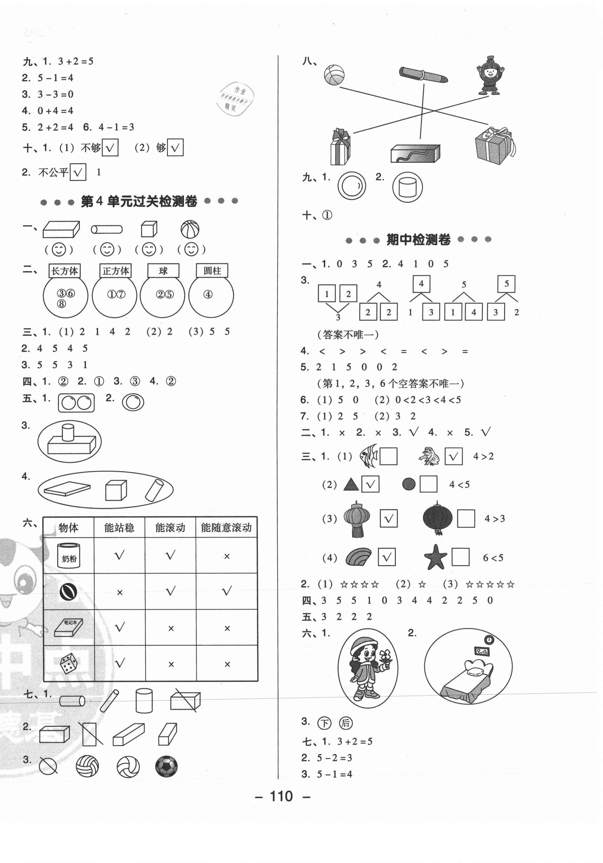 2020年綜合應(yīng)用創(chuàng)新題典中點一年級數(shù)學(xué)上冊人教版6月印刷 參考答案第2頁