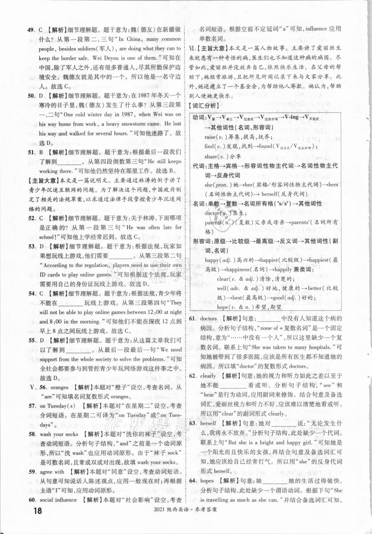 2021年一戰(zhàn)成名中考真題與拓展訓(xùn)練英語(yǔ)陜西專版 參考答案第17頁(yè)