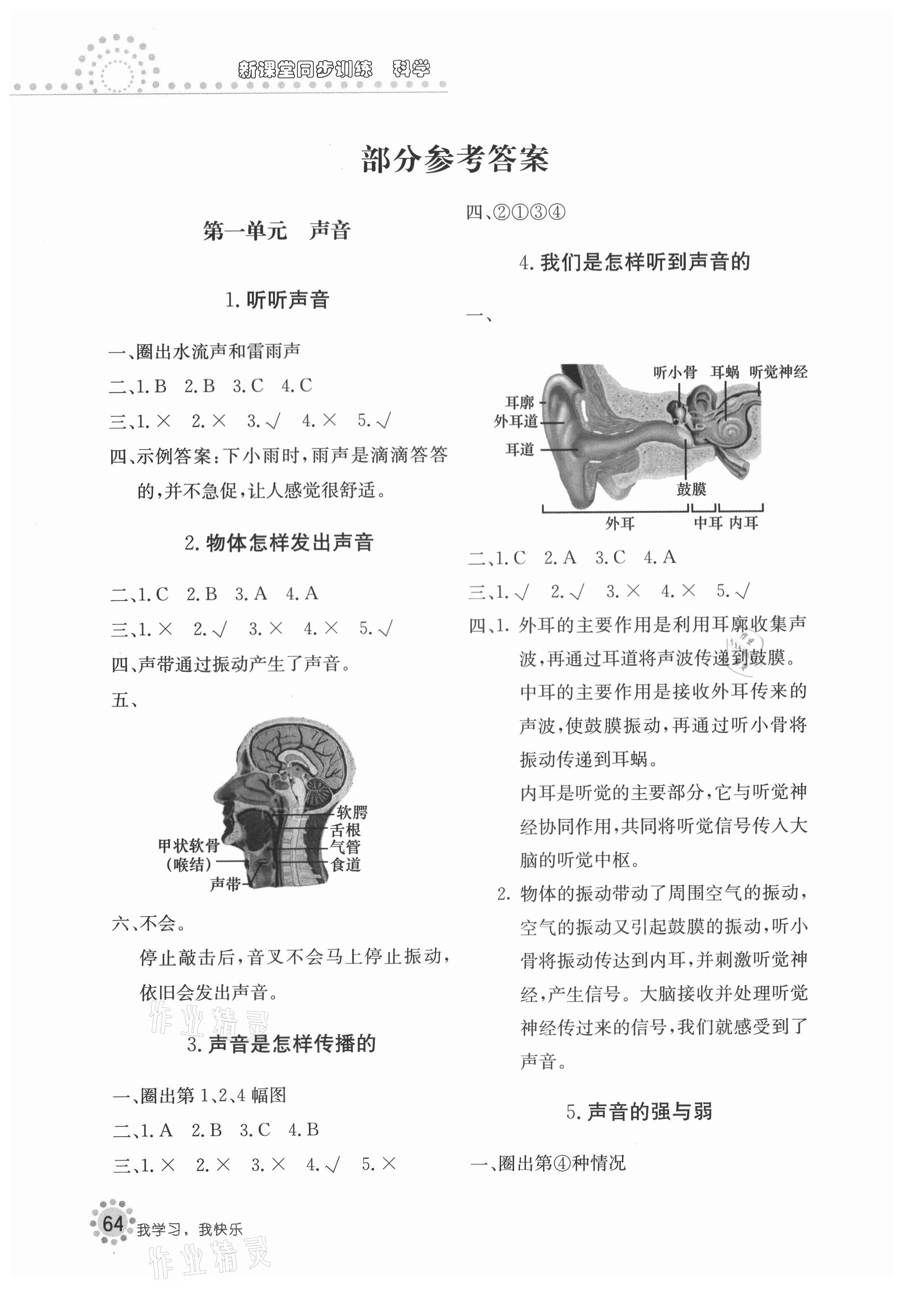 2020年新课堂同步训练四年级科学上册教科版 参考答案第1页