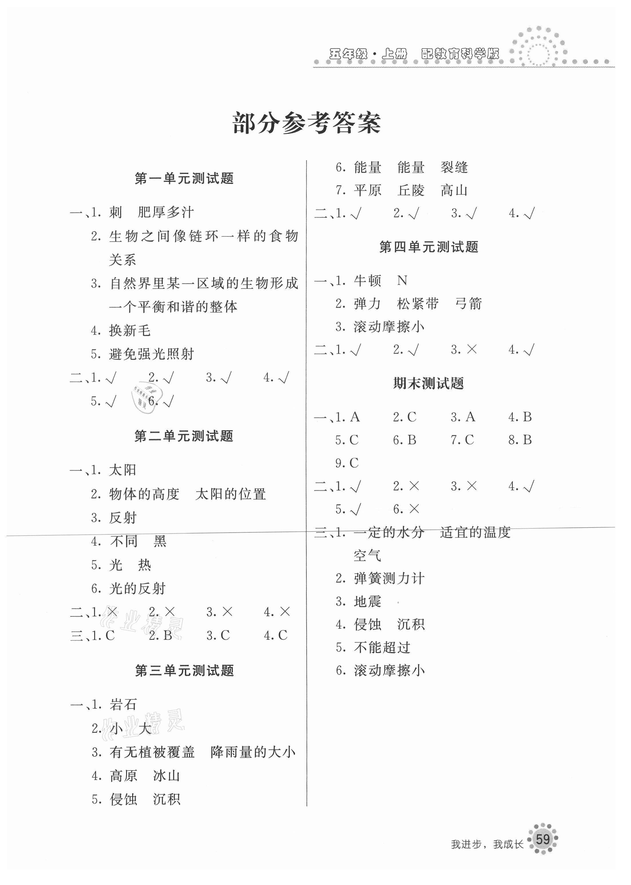 2020年新課堂同步訓(xùn)練五年級科學(xué)上冊教科版 參考答案第1頁