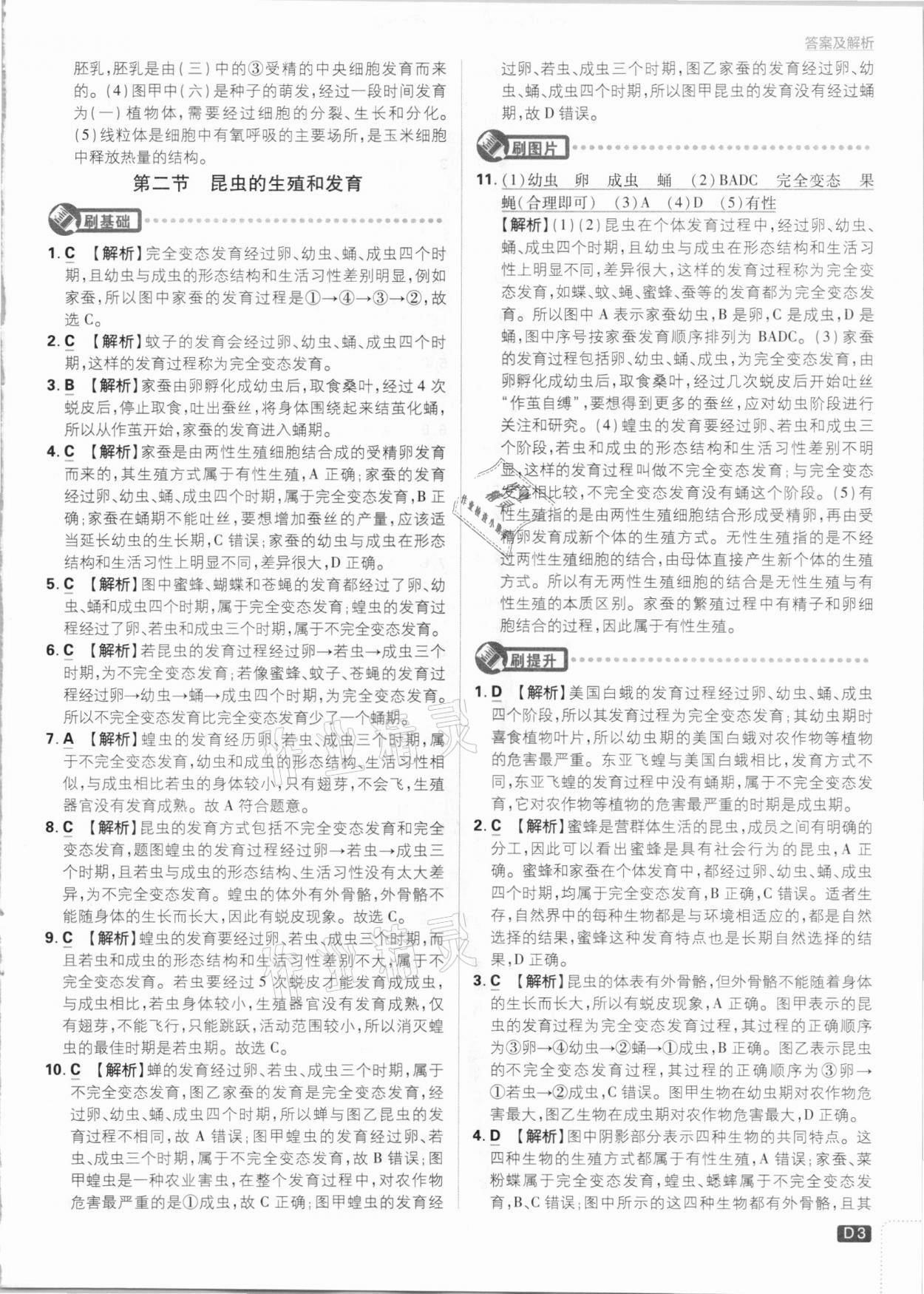 2021年初中必刷題八年級(jí)生物下冊(cè)人教版 參考答案第3頁(yè)