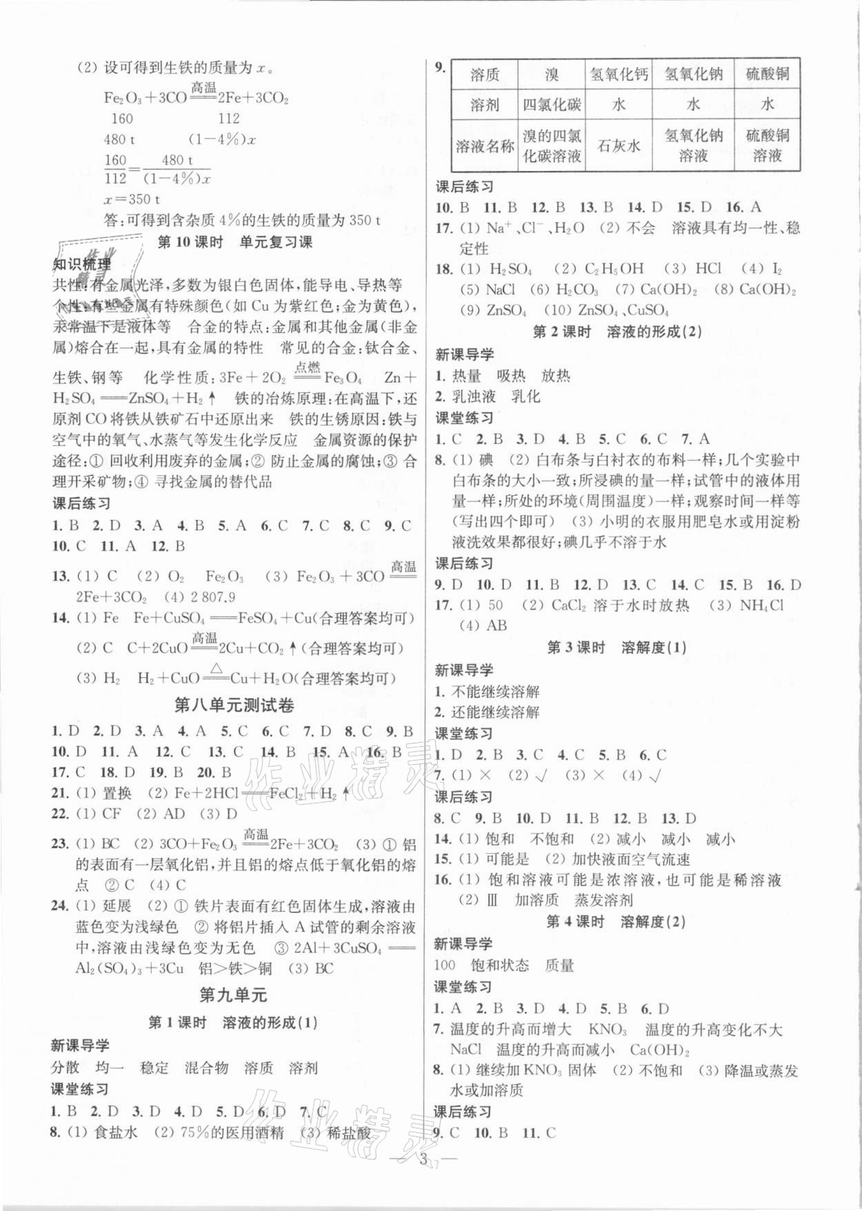 2021年金鑰匙課時學(xué)案作業(yè)本九年級化學(xué)下冊人教版 參考答案第3頁