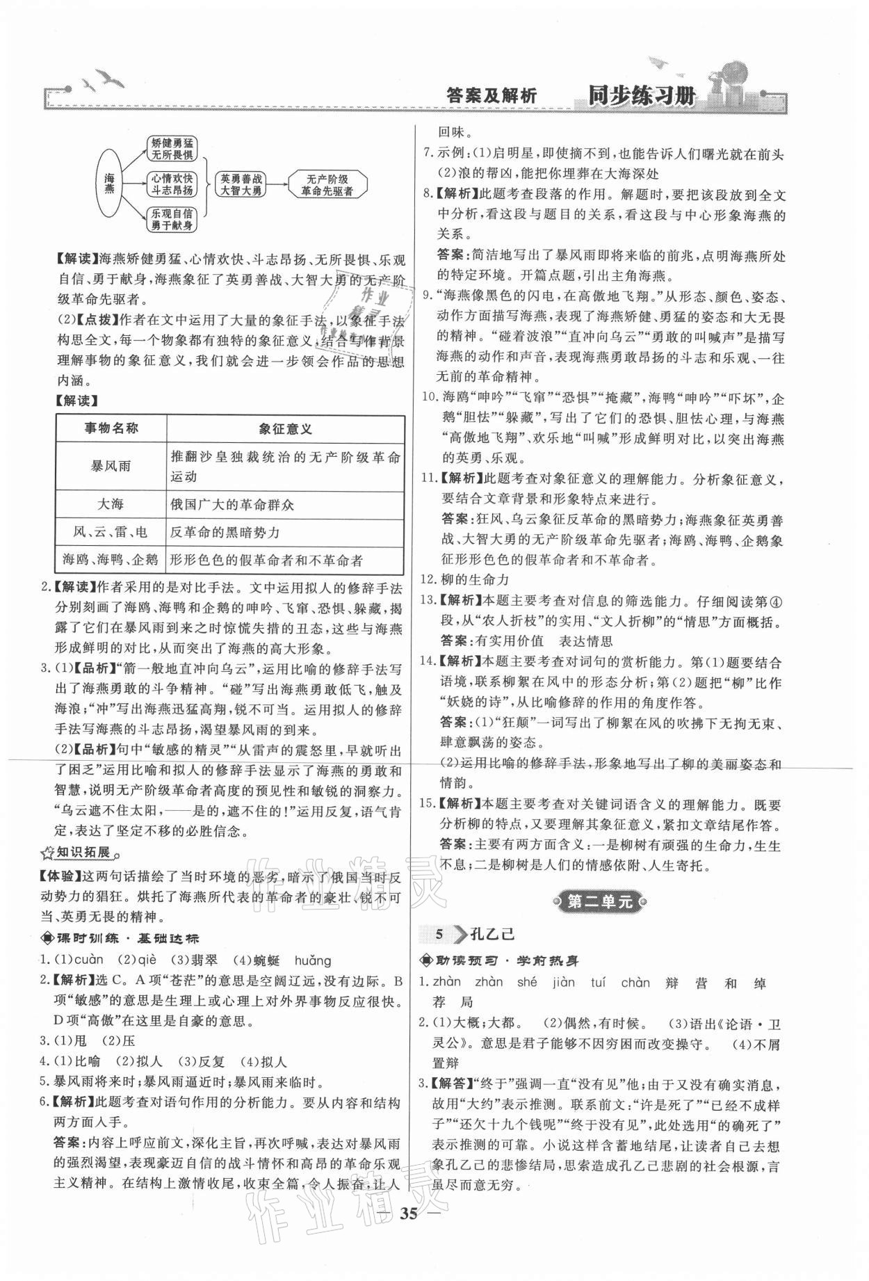 2021年同步練習(xí)冊(cè)九年級(jí)語(yǔ)文下冊(cè)人教版江蘇專版人民教育出版社 參考答案第3頁(yè)