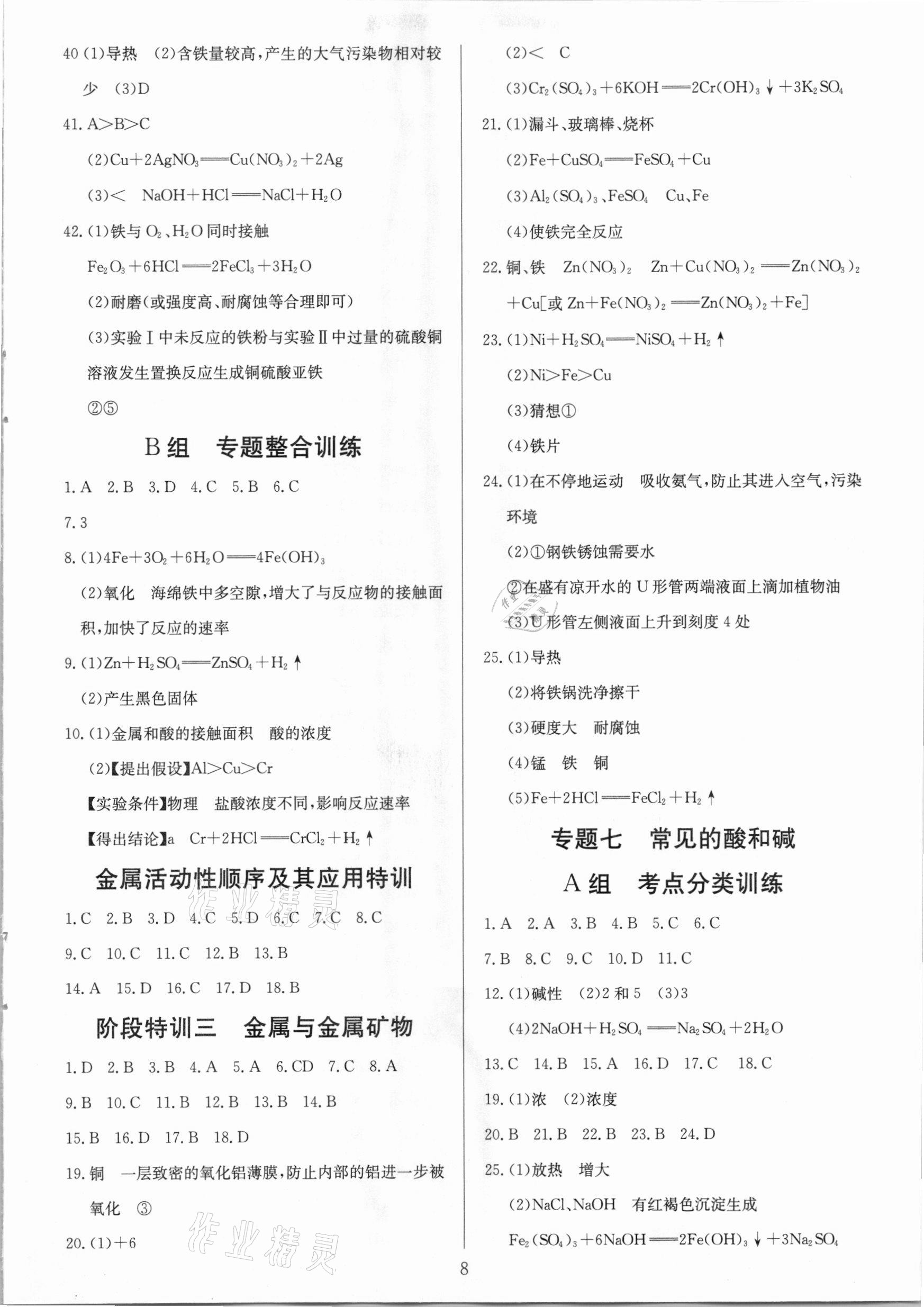 2021年中考試題必刷化學(xué) 參考答案第8頁
