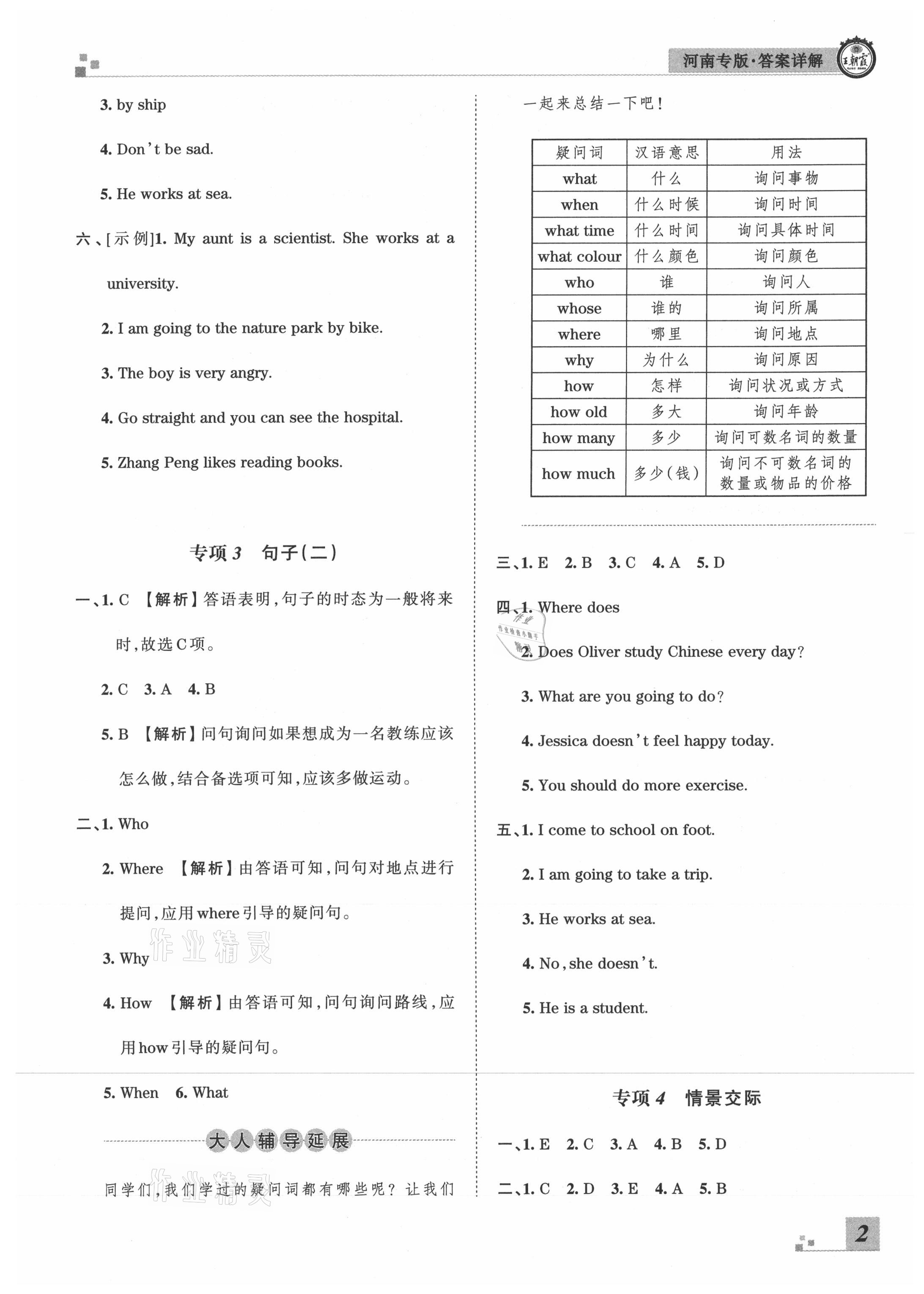 2020年王朝霞各地期末試卷精選六年級英語上冊人教PEP版河南專版 參考答案第2頁