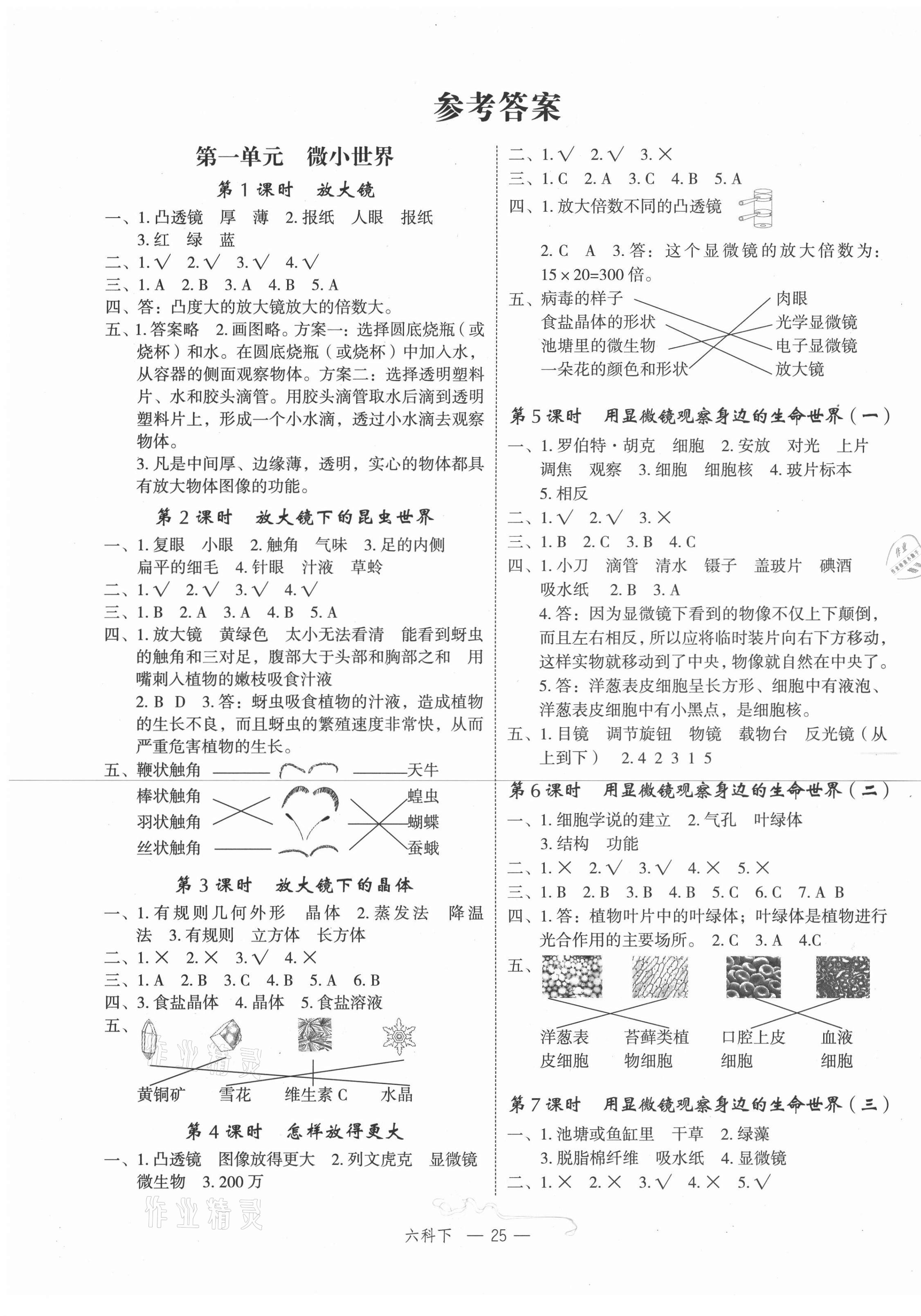 2021年名師面對(duì)面先學(xué)后練六年級(jí)科學(xué)下冊(cè)教科版 參考答案第1頁(yè)