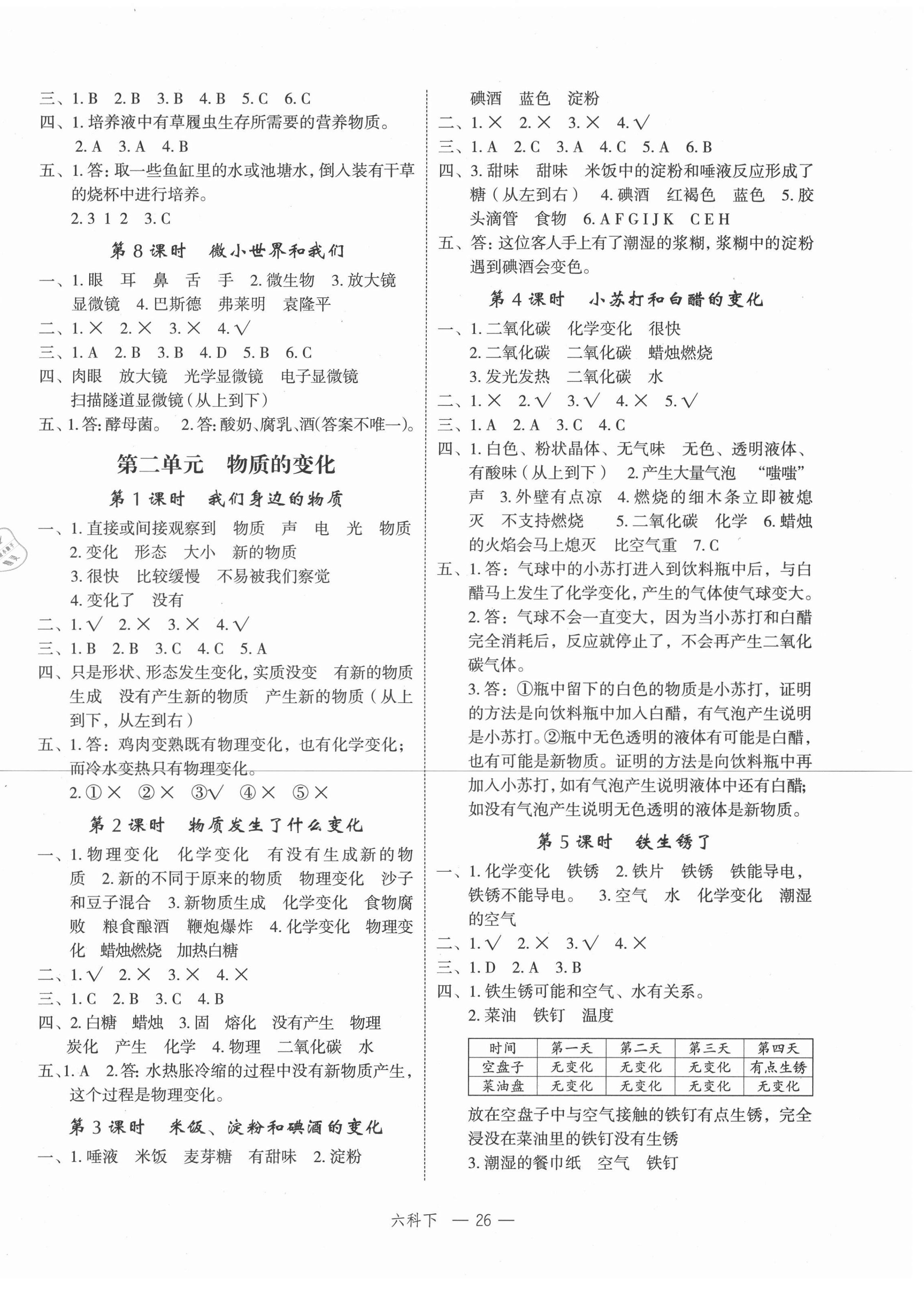 2021年名師面對面先學后練六年級科學下冊教科版 參考答案第2頁