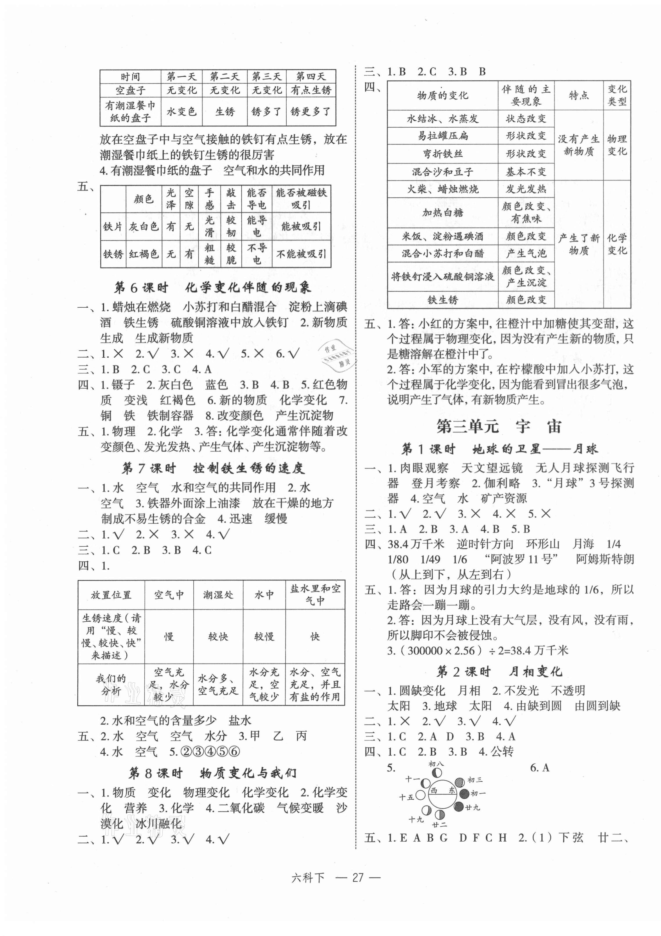 2021年名師面對(duì)面先學(xué)后練六年級(jí)科學(xué)下冊(cè)教科版 參考答案第3頁