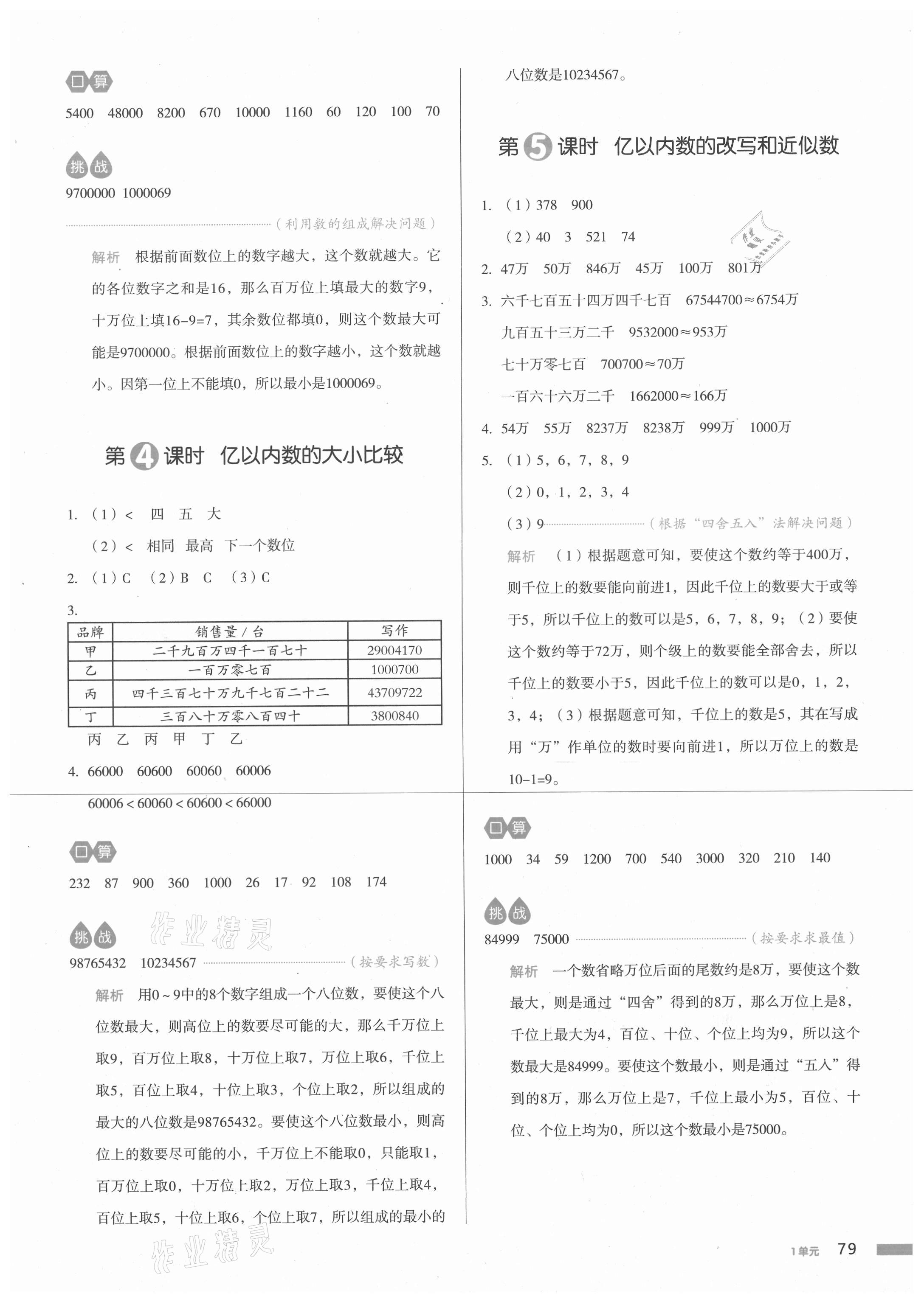 2020年我爱写作业四年级数学上册人教版江西专版 参考答案第2页