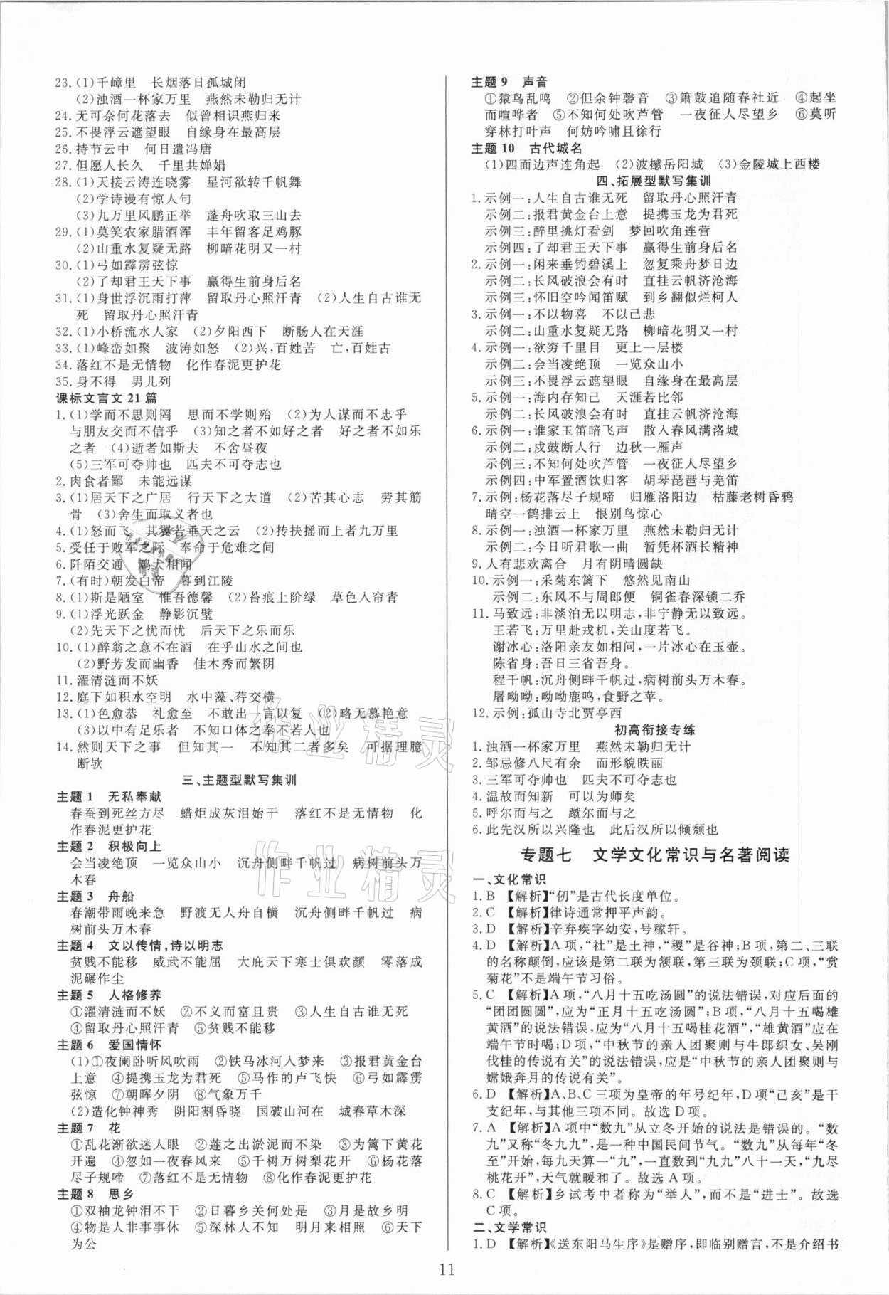 2021年中考試題必刷語文 參考答案第11頁