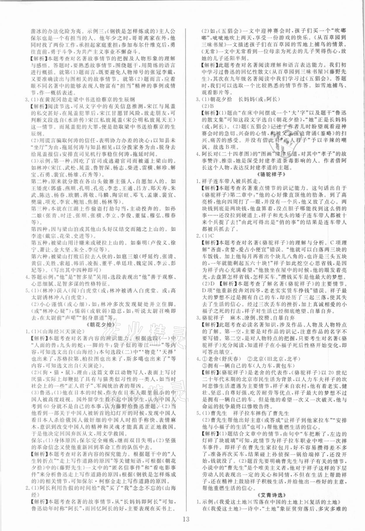 2021年中考試題必刷語文 參考答案第13頁