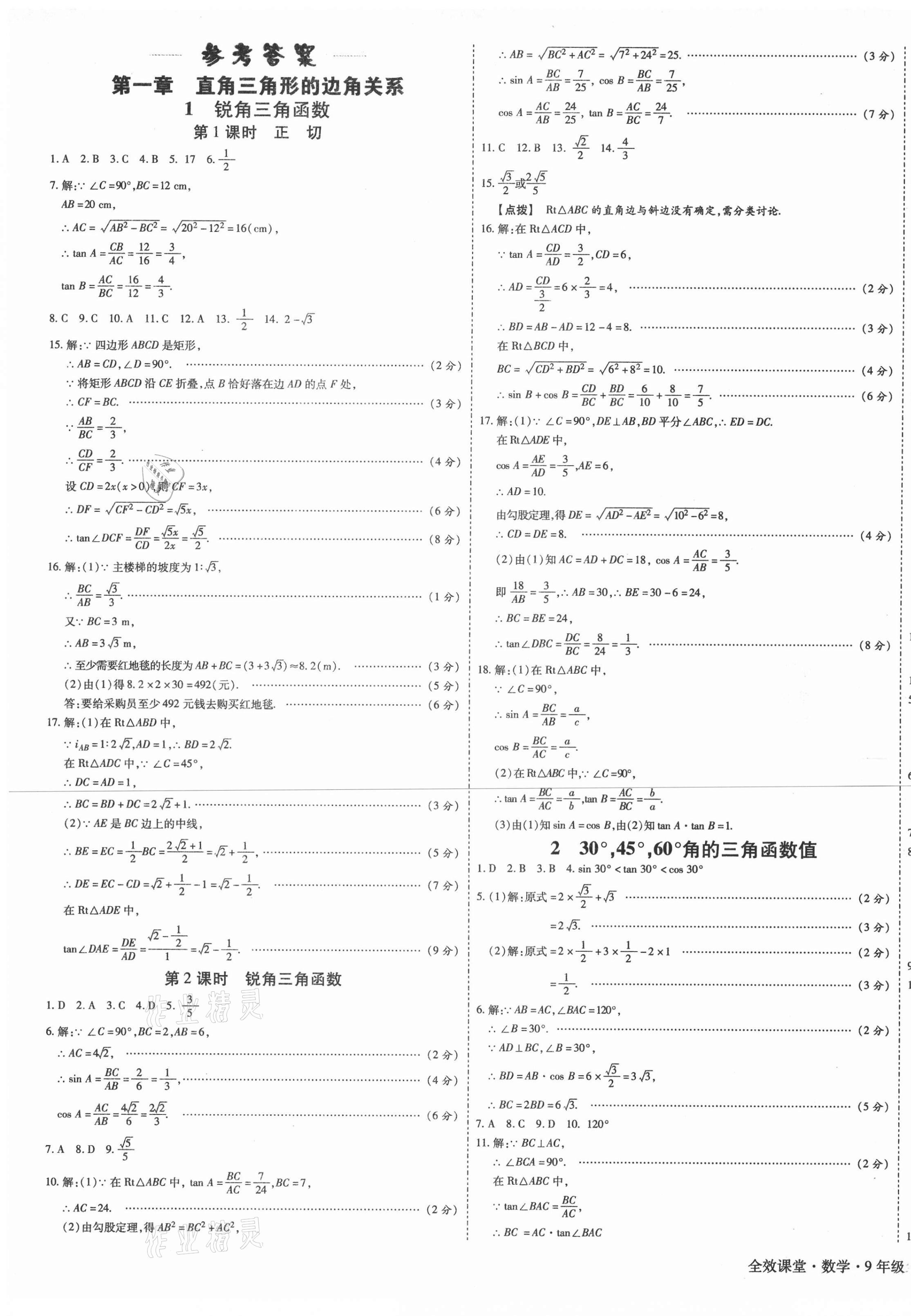 2021年全效課堂九年級(jí)數(shù)學(xué)下冊(cè)北師大版 第1頁