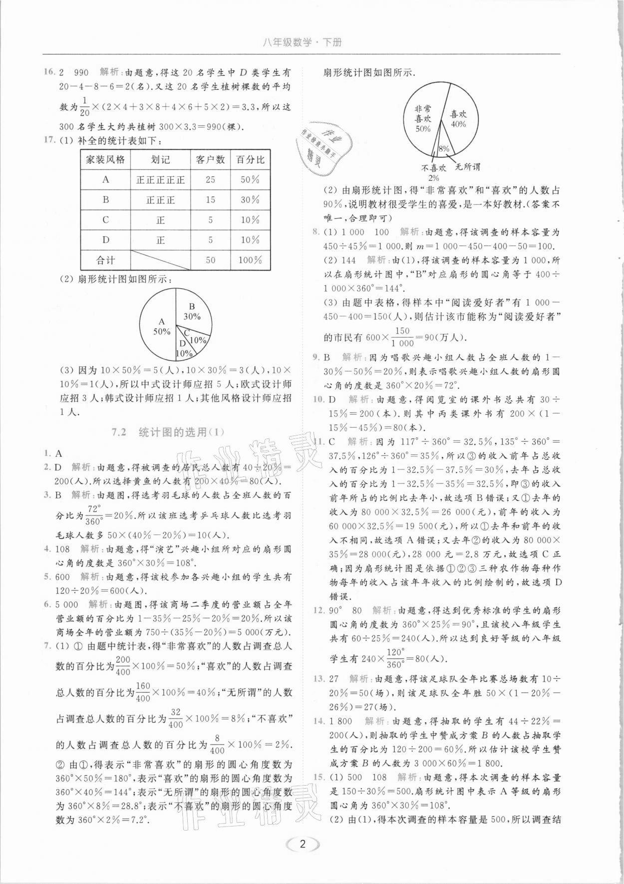 2021年亮点给力提优课时作业本八年级数学下册苏科版 参考答案第2页