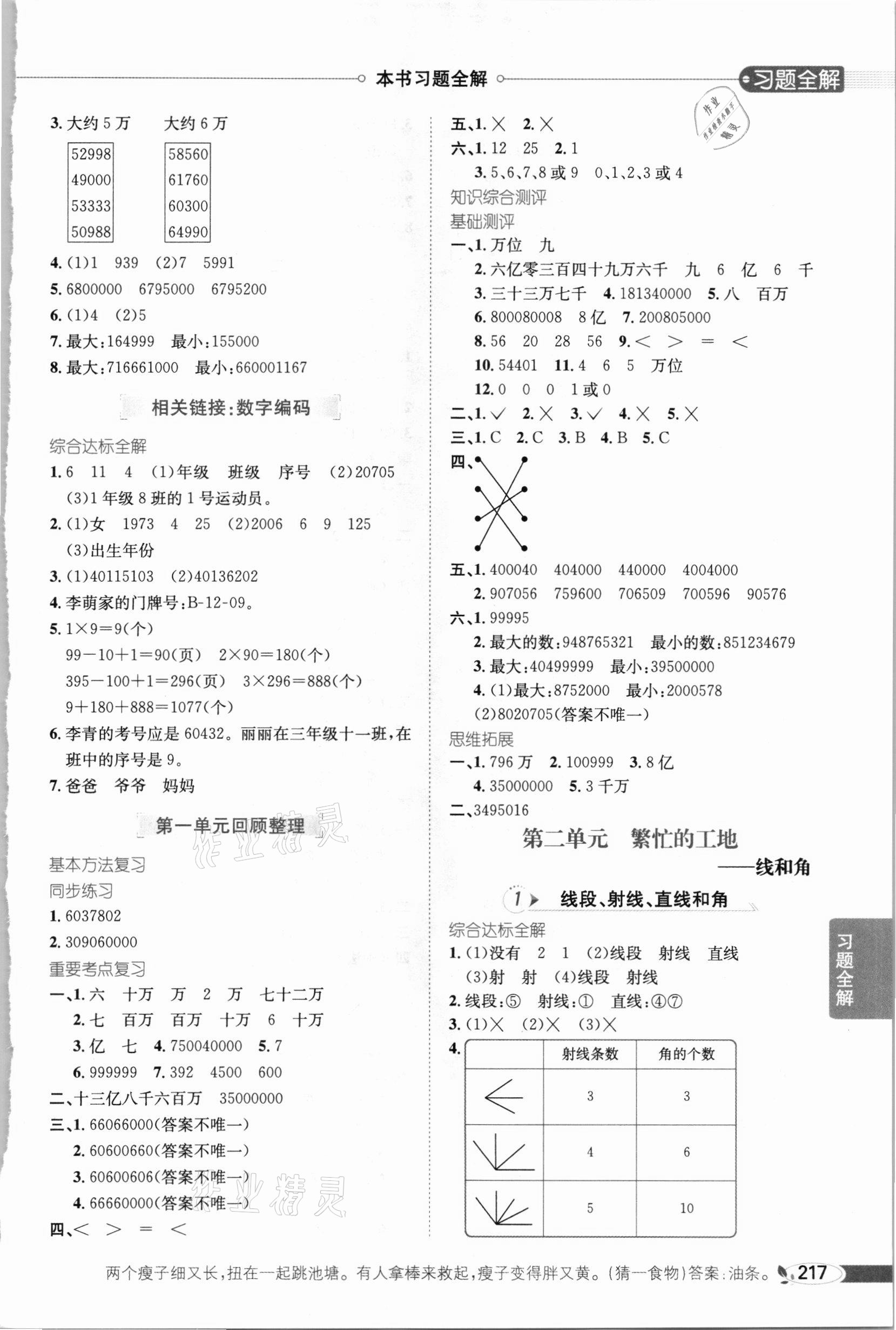 2020年小学教材全解四年级数学上册青岛版六三制 参考答案第2页