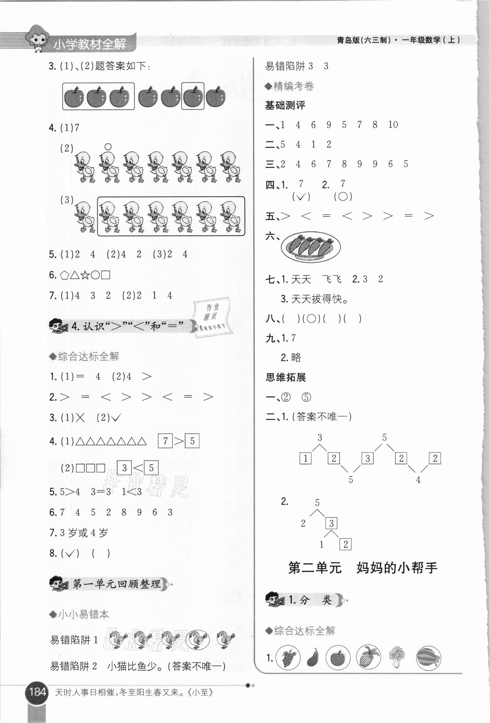 2020年小學(xué)教材全解一年級(jí)數(shù)學(xué)上冊(cè)青島版六三制 第2頁(yè)