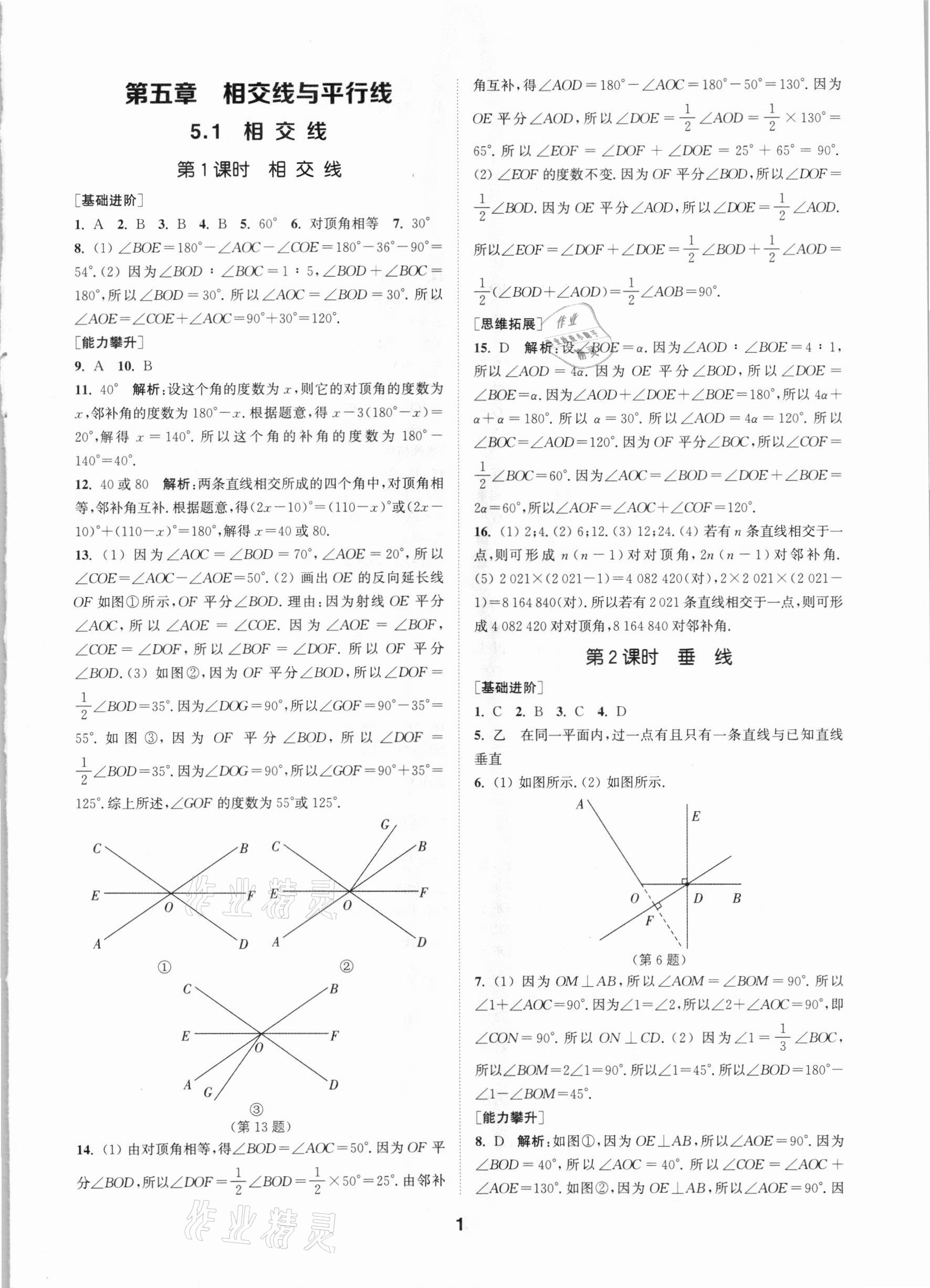 2021年拔尖特訓七年級數(shù)學下冊人教版 參考答案第1頁