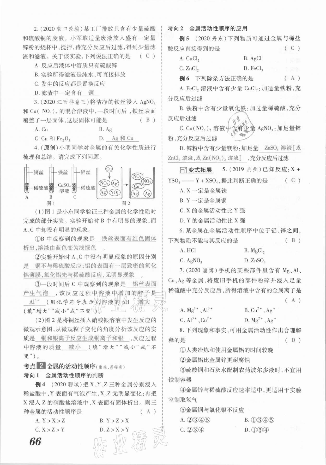 2021年領(lǐng)跑中考化學(xué)江西專版 參考答案第66頁(yè)