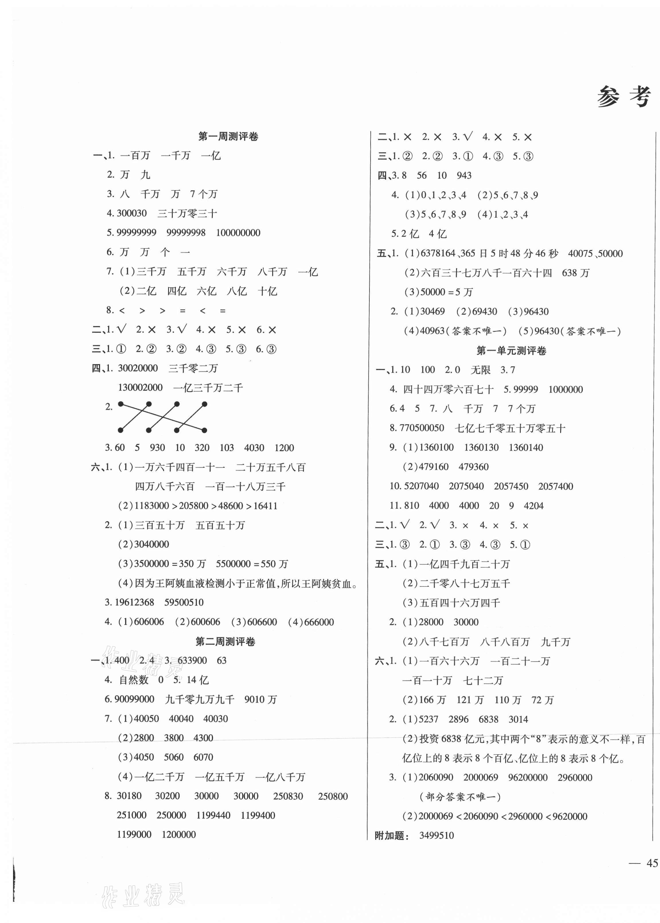 2020年小學(xué)周周大考卷四年級數(shù)學(xué)上冊北師大版 第1頁