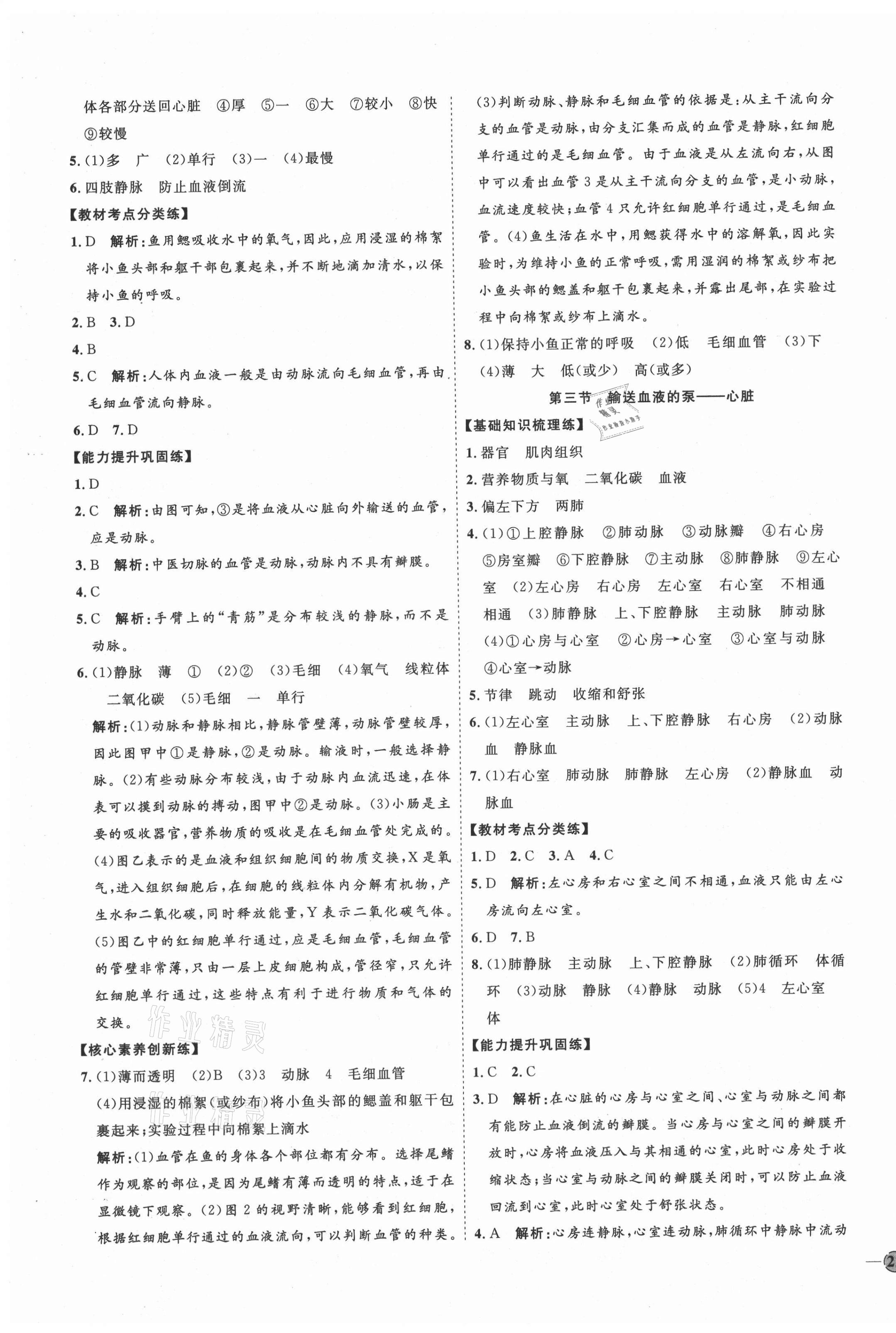 2021年优加学案课时通七年级生物下册人教版P版 参考答案第7页