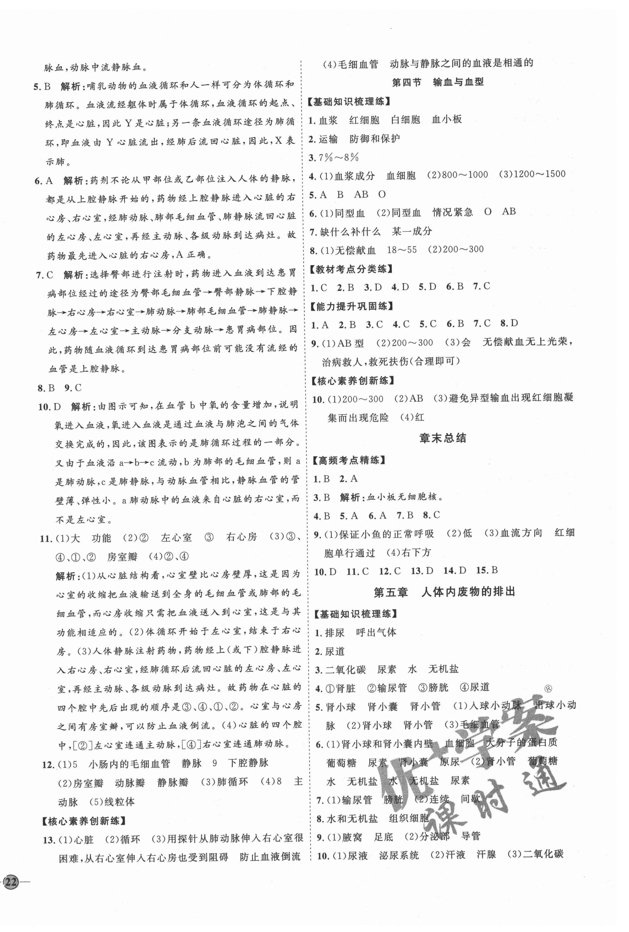 2021年優(yōu)加學(xué)案課時(shí)通七年級(jí)生物下冊(cè)人教版P版 參考答案第8頁