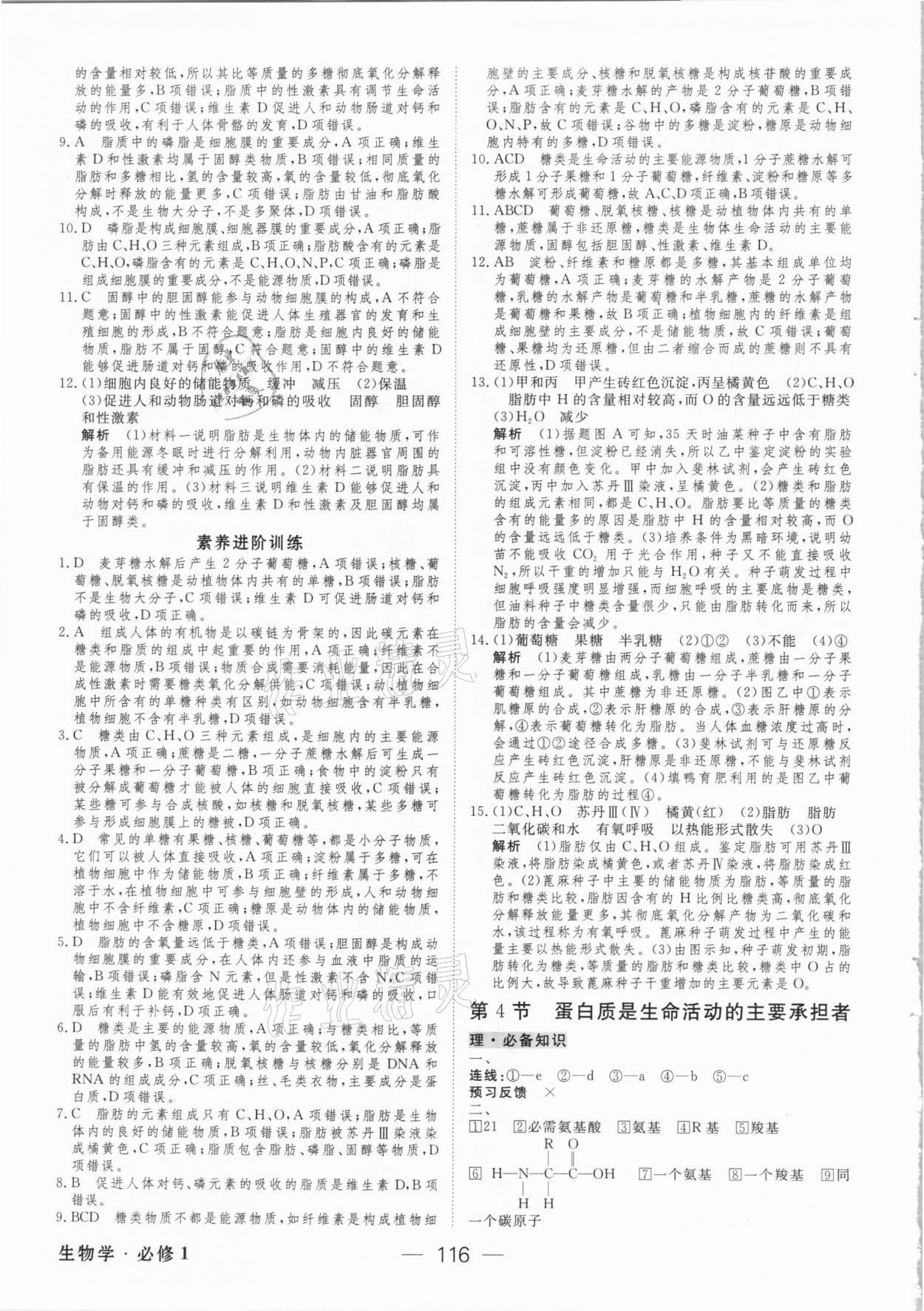 2020年绿色通道45分钟课时作业与单元测评高中生物学必修第一册人教版 参考答案第7页