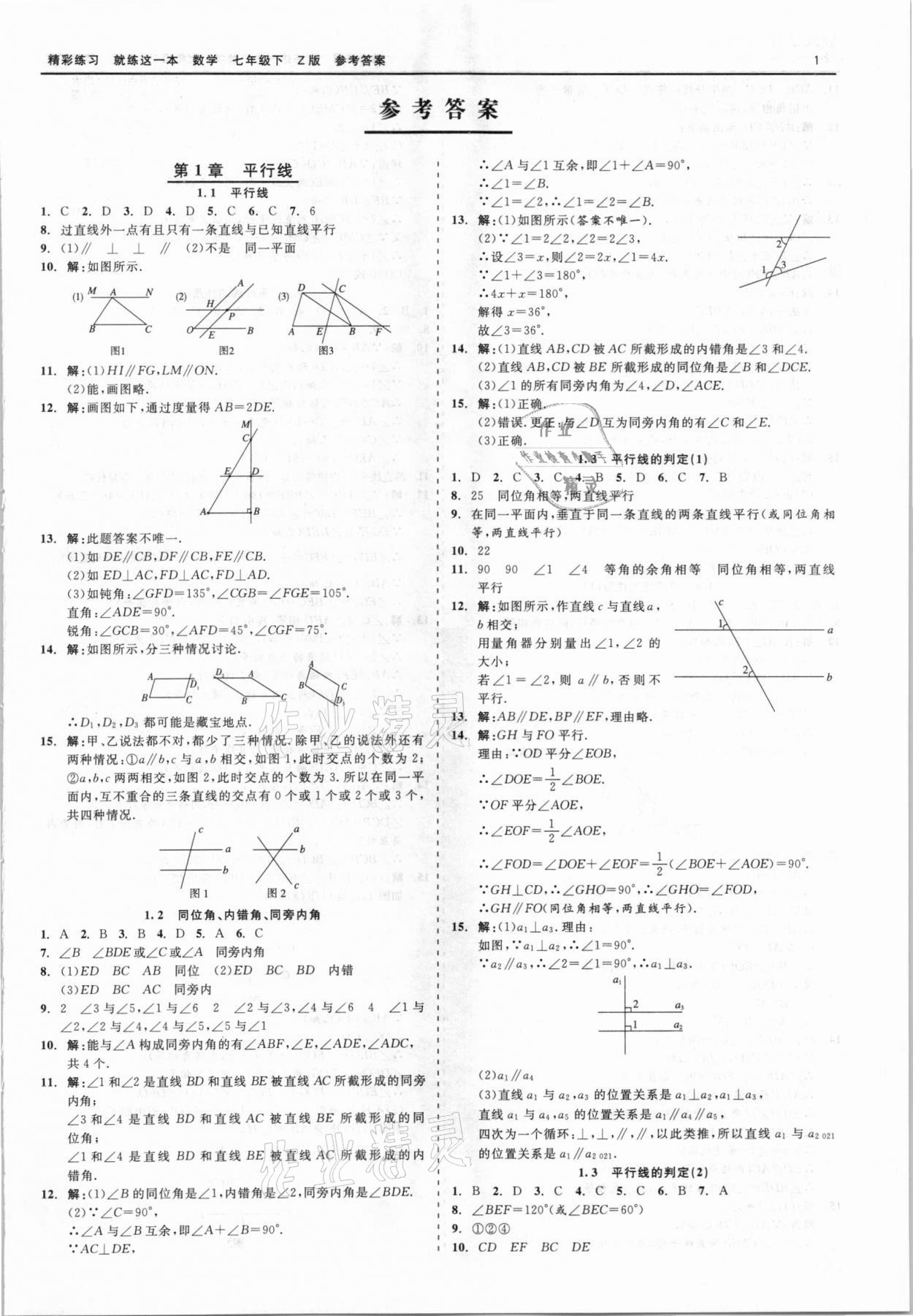 2021年精彩練習就練這一本七年級數(shù)學下冊浙教版 第1頁