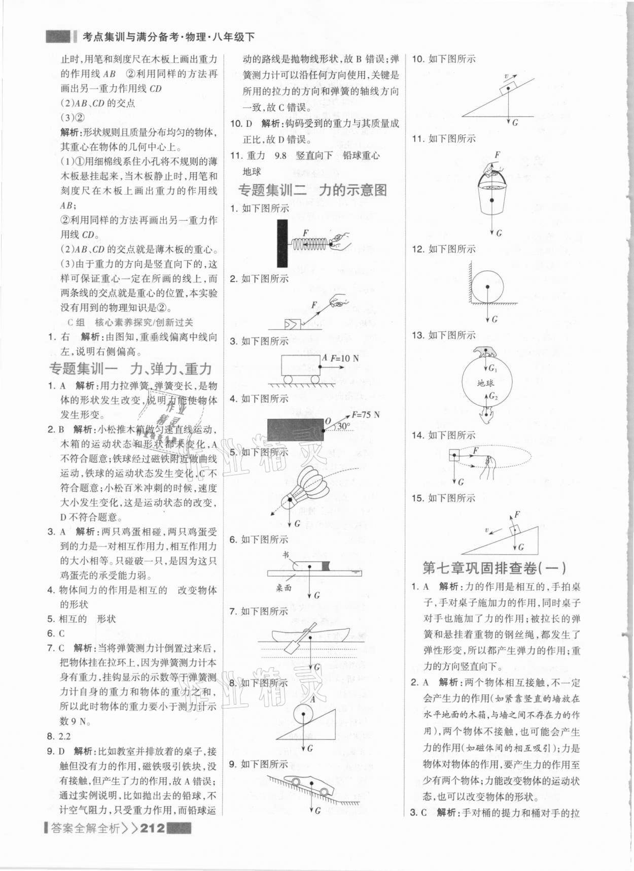 2021年考点集训与满分备考八年级物理下册人教版 参考答案第4页