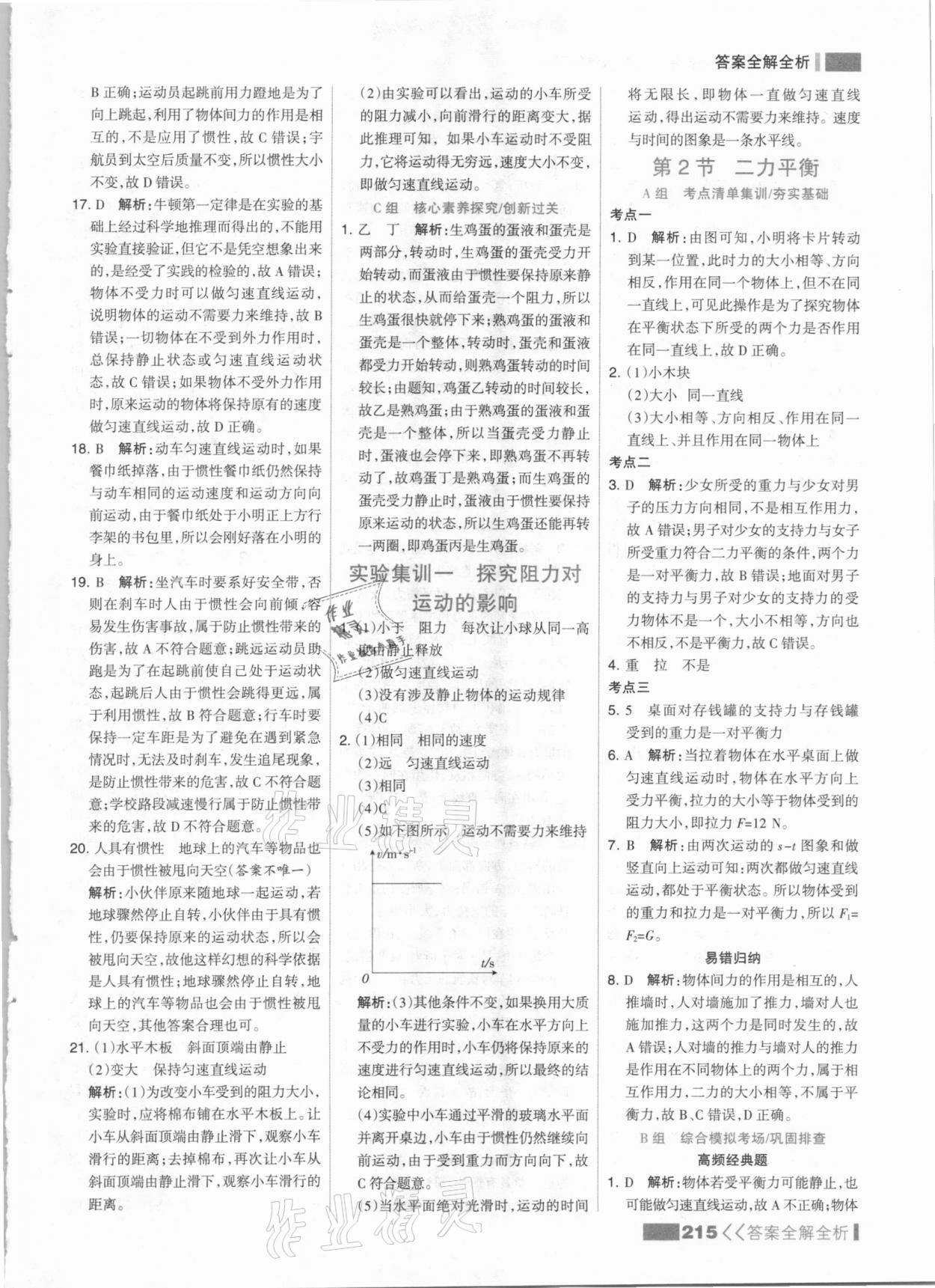 2021年考點集訓(xùn)與滿分備考八年級物理下冊人教版 參考答案第7頁