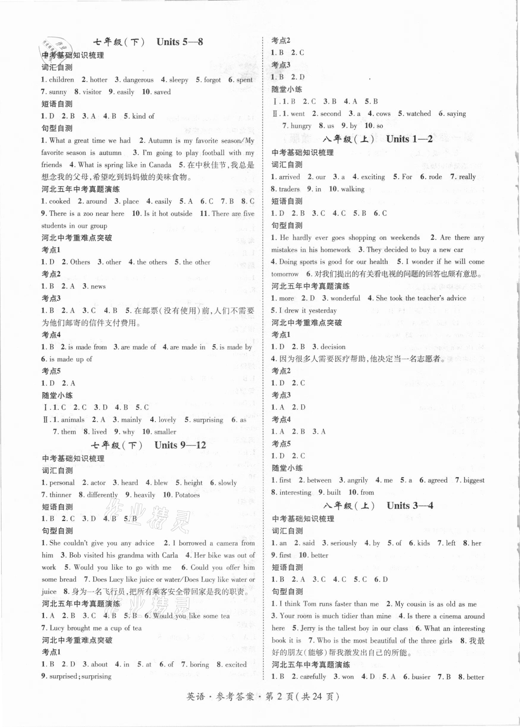 2021年鴻鵠志文化河北中考命題研究中考王英語(yǔ)人教版 參考答案第2頁(yè)