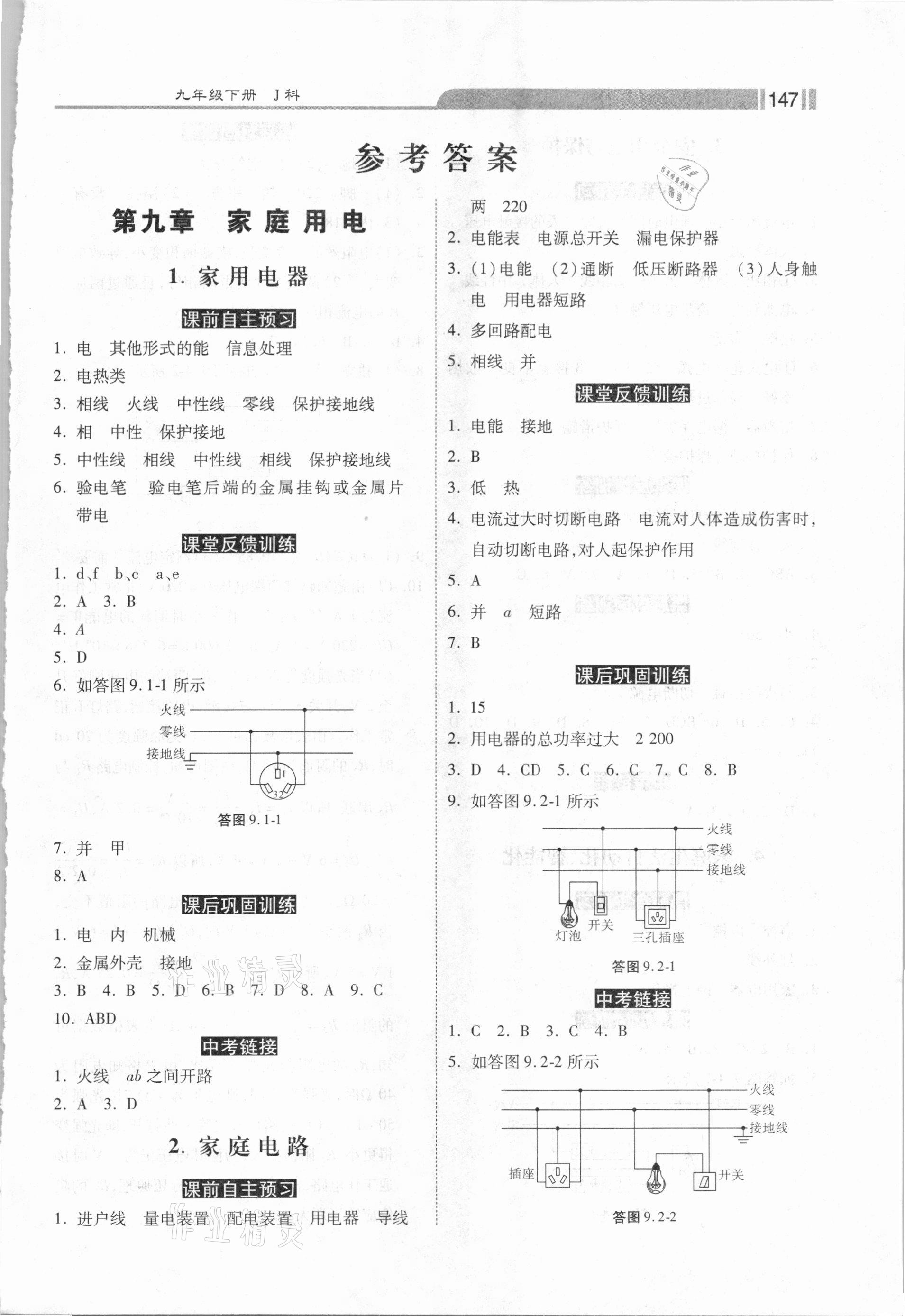 2021年同步训练与测评课时练九年级物理下册教科版 第1页