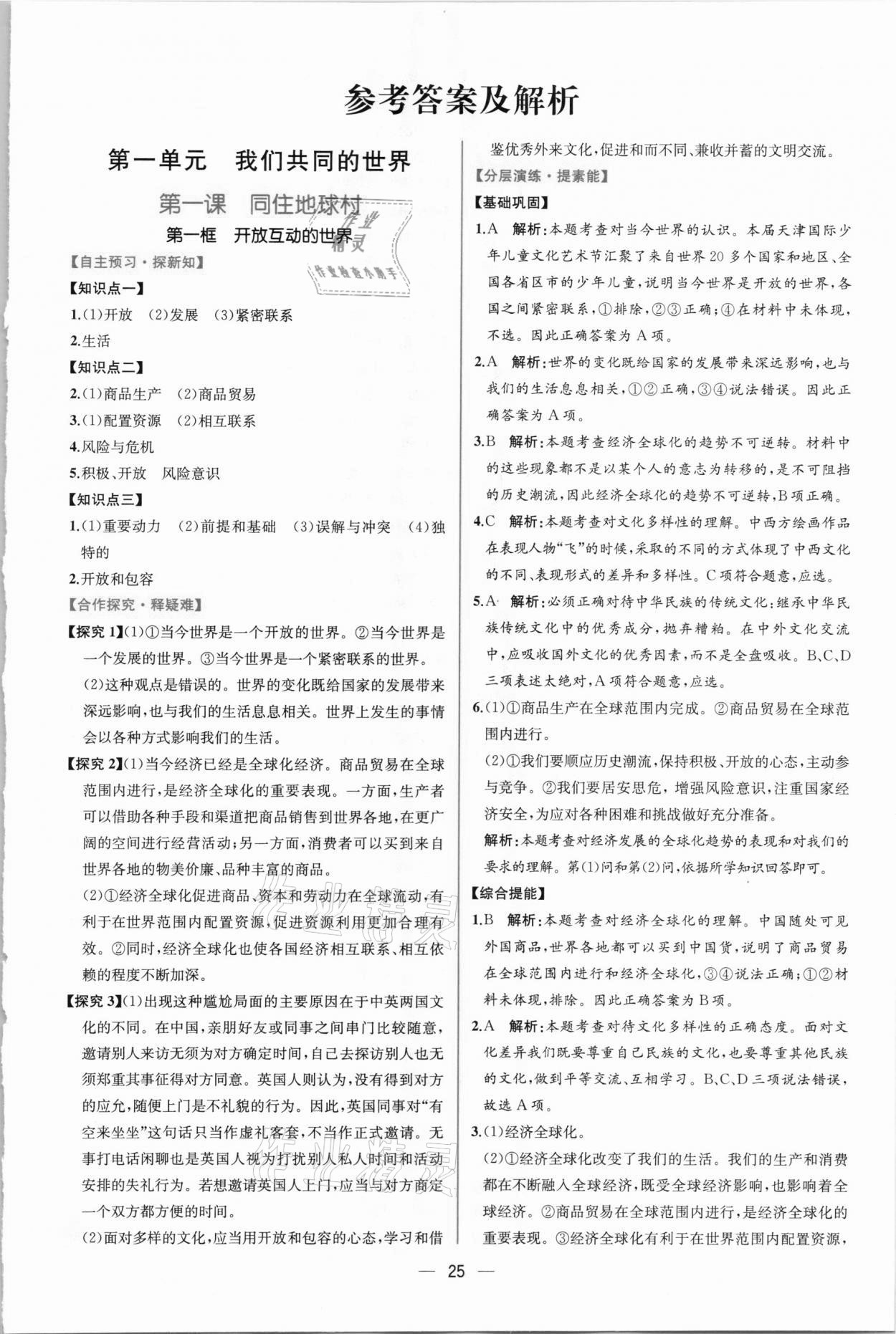 2021年同步學(xué)歷案課時練九年級道德與法治下冊人教版 第1頁