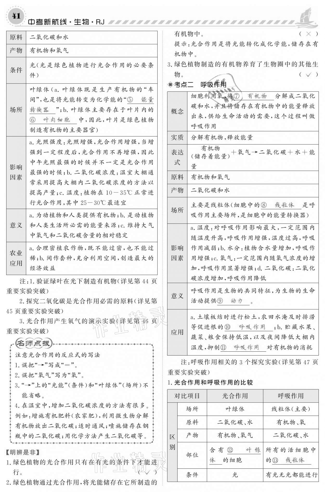 2021年中考新航线生物人教版 参考答案第41页