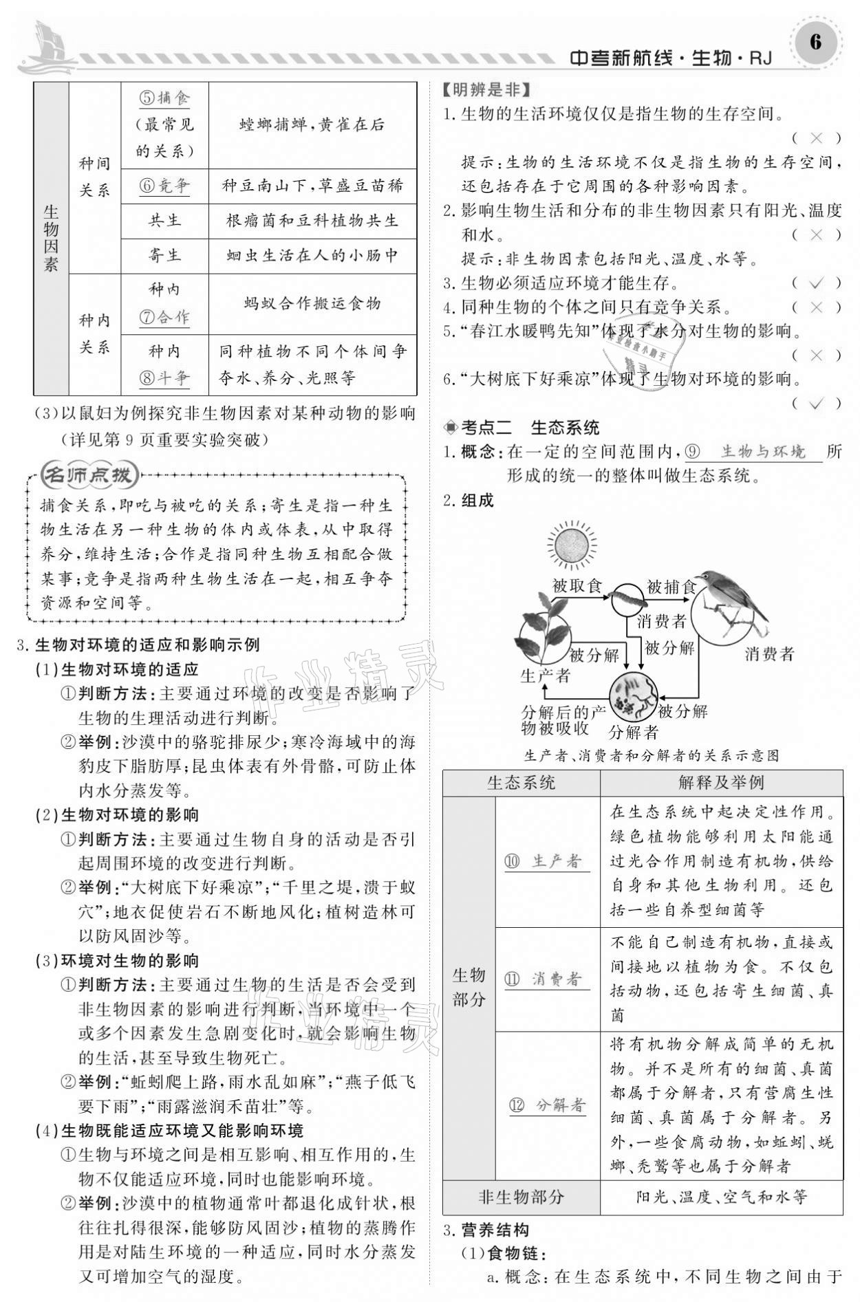 2021年中考新航線生物人教版 參考答案第6頁