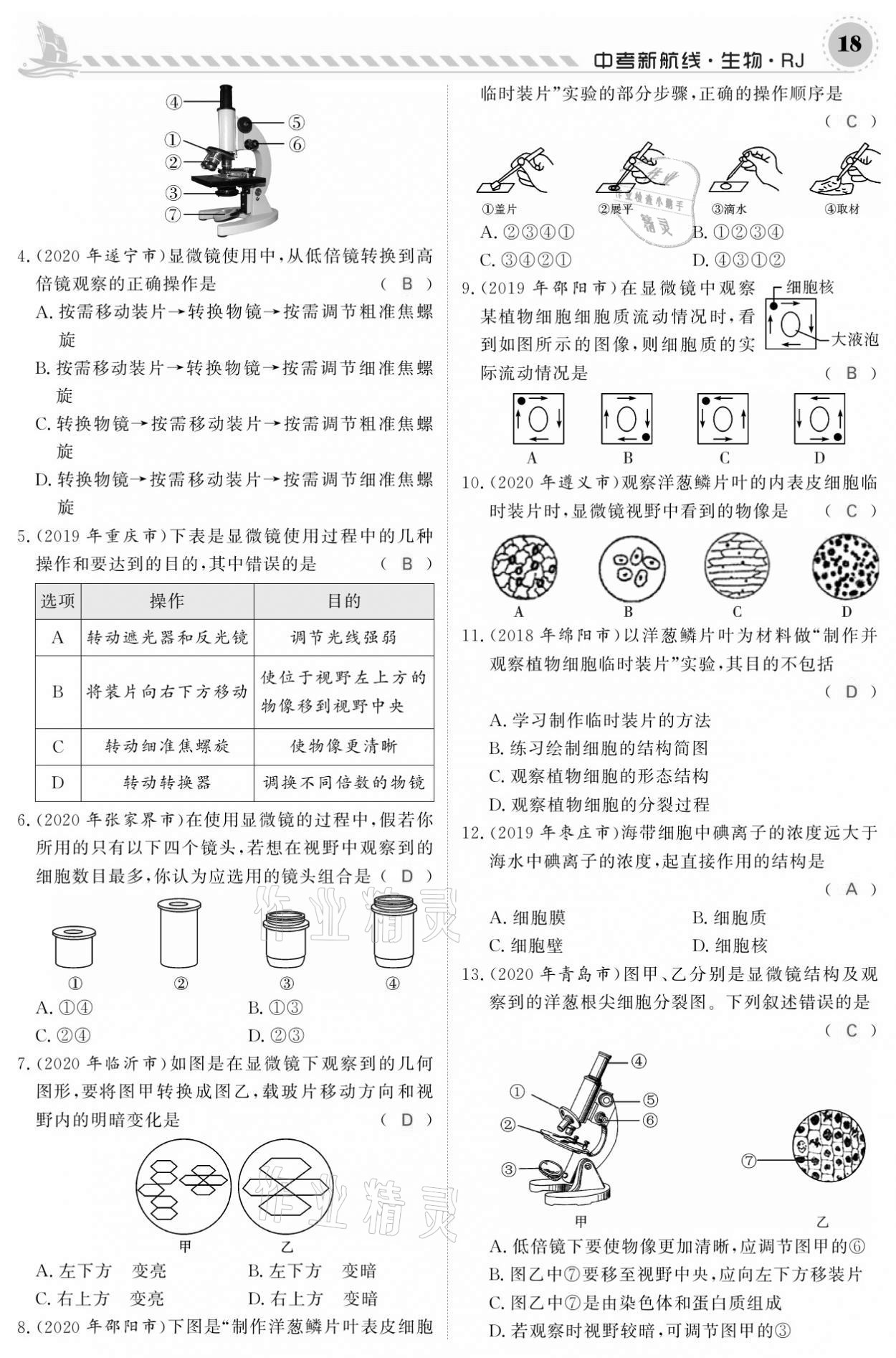 2021年中考新航线生物人教版 参考答案第18页