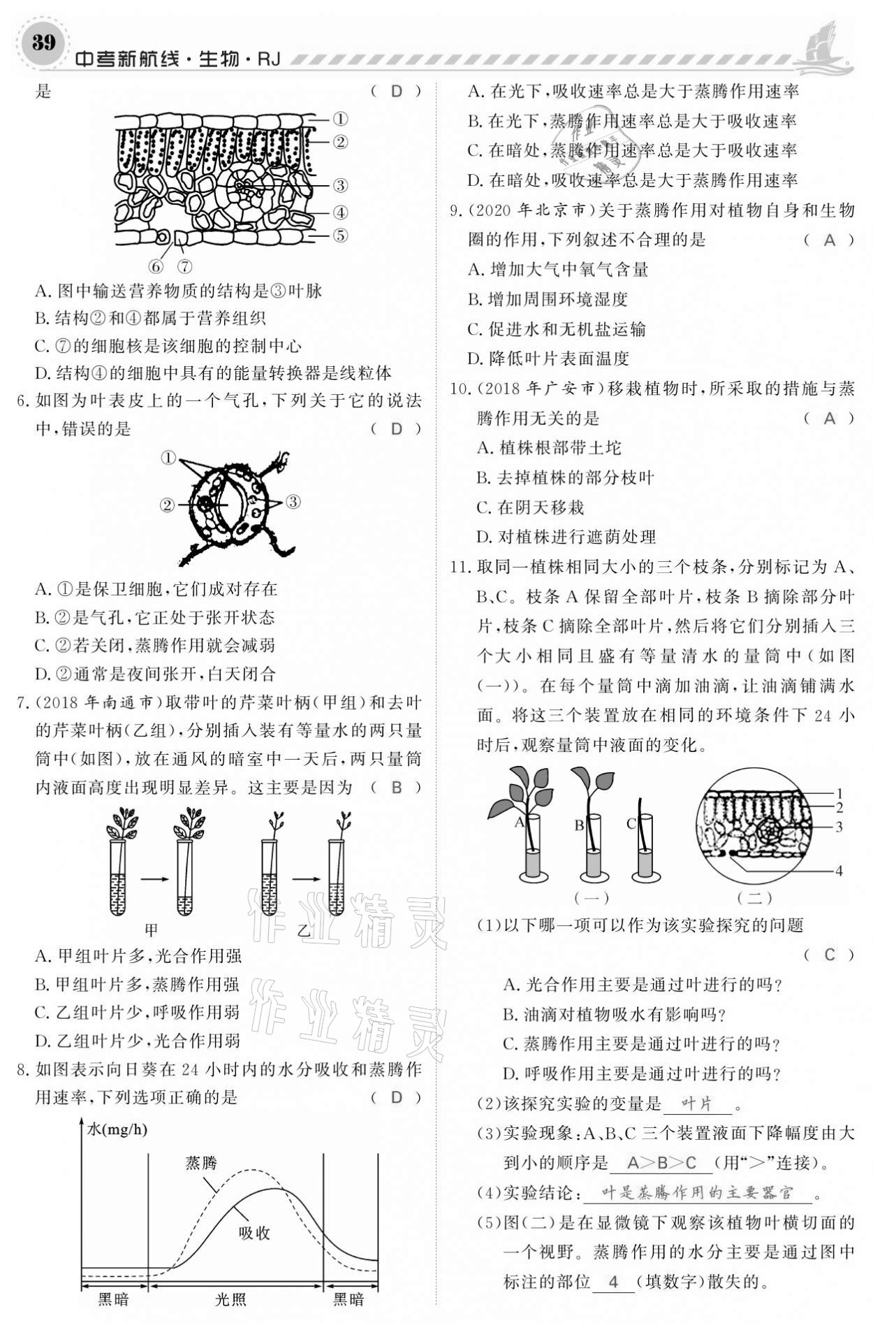 2021年中考新航線生物人教版 參考答案第39頁