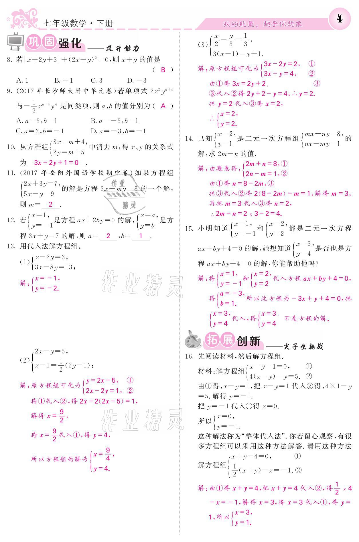 2021年名校课堂内外七年级数学下册湘教版 第4页