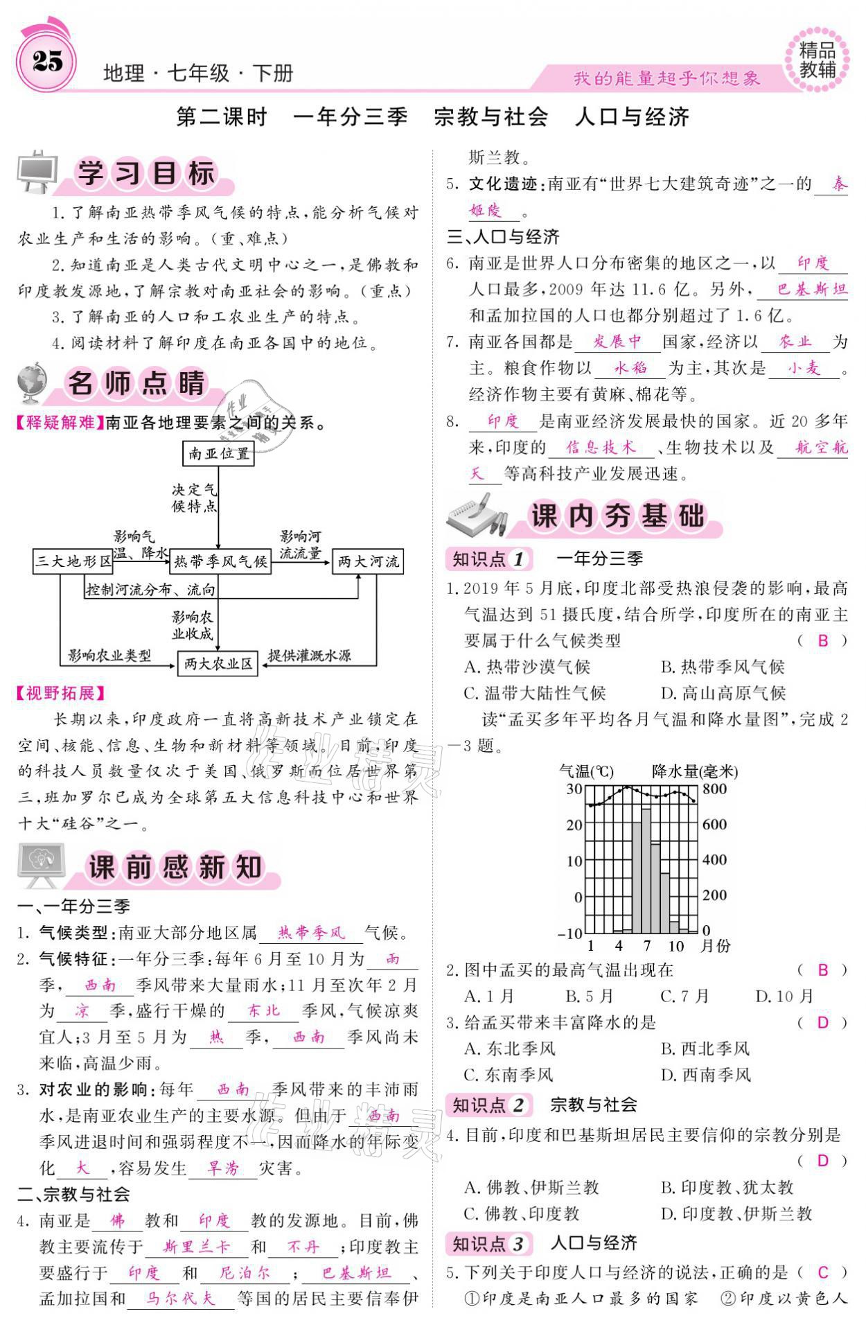 2021年名校課堂內(nèi)外七年級(jí)地理下冊(cè)湘教版 參考答案第25頁