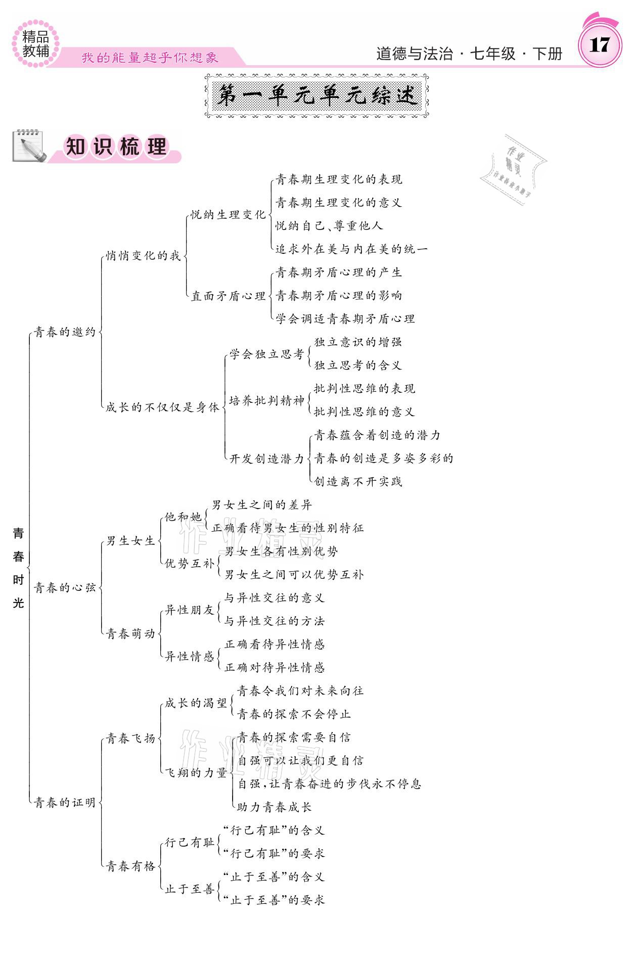 2021年名校课堂内外七年级道德与法治下册人教版 参考答案第17页