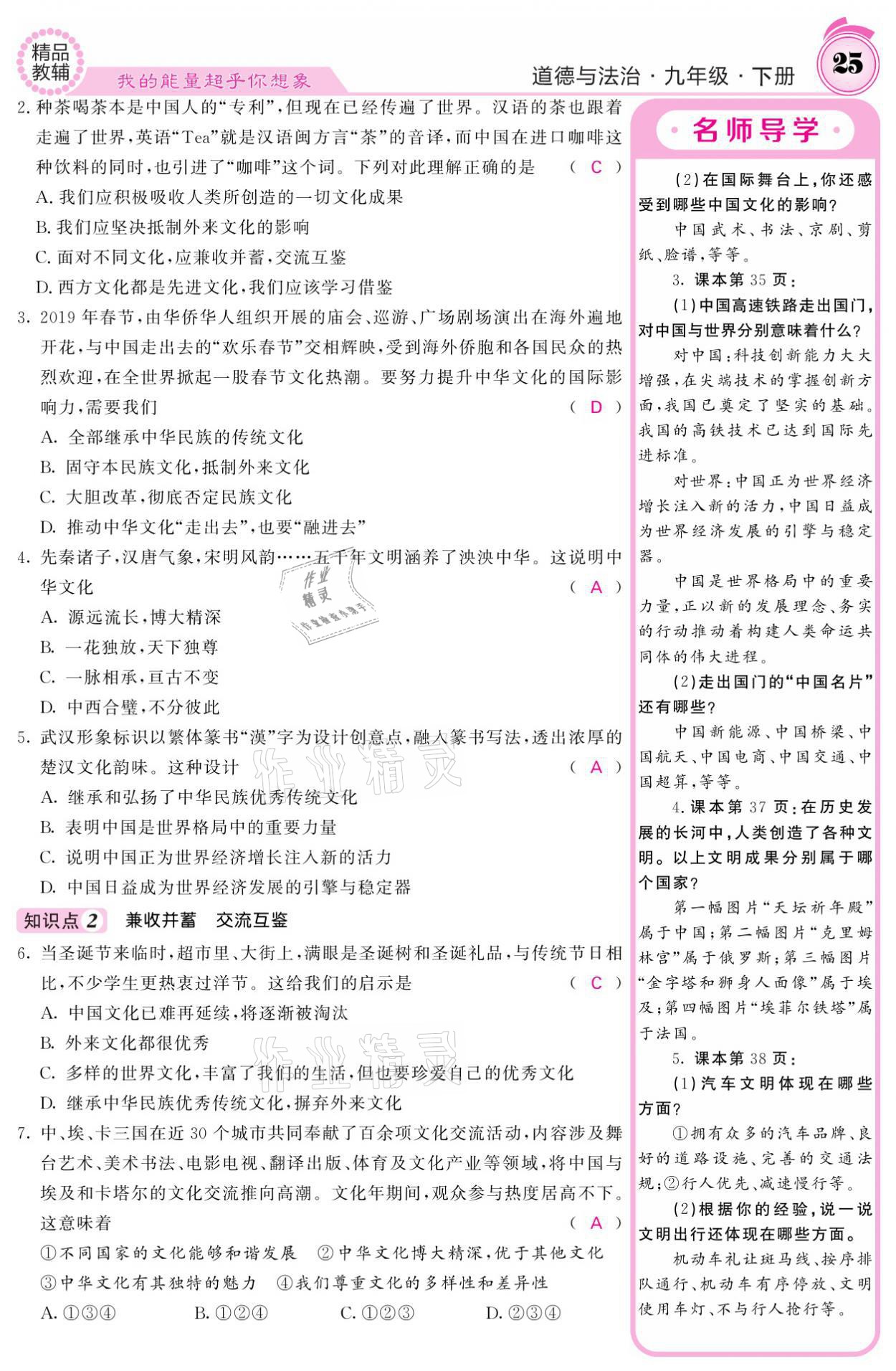 2021年名校課堂內(nèi)外九年級道德與法治下冊人教版 參考答案第25頁