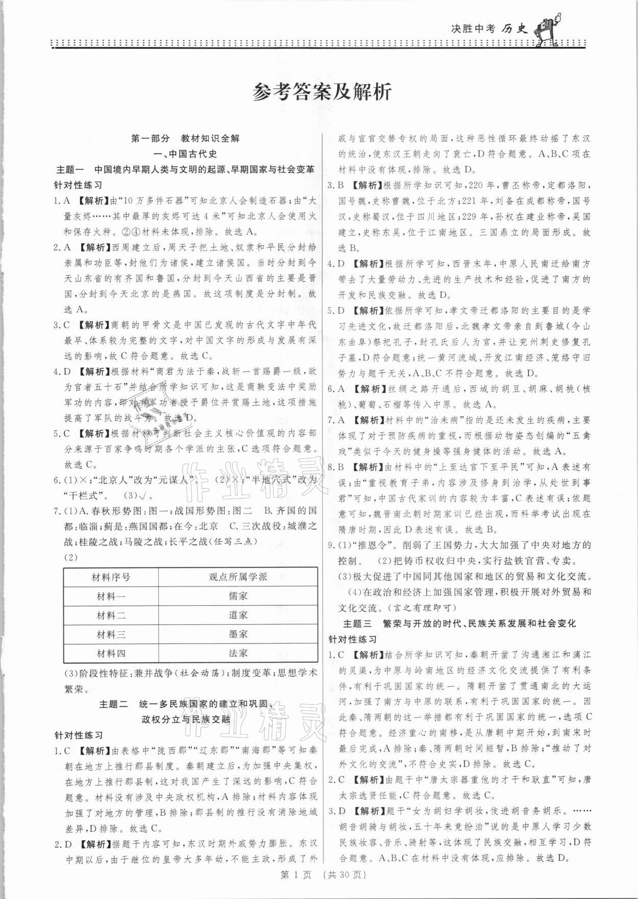 2021年決勝中考初中全程復(fù)習(xí)歷史安徽專版 參考答案第1頁