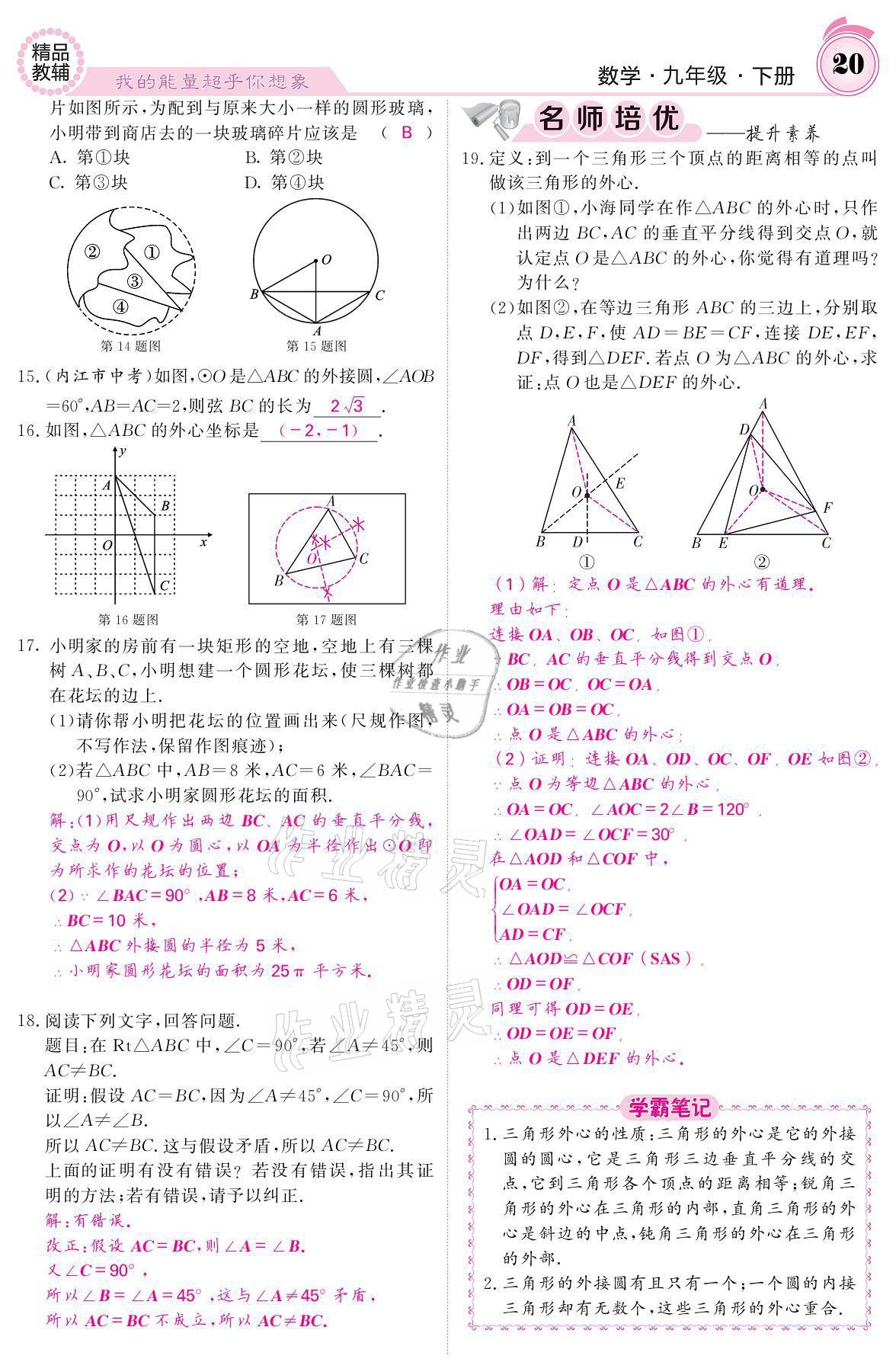 2021年名校課堂內外九年級數(shù)學下冊滬科版 參考答案第20頁