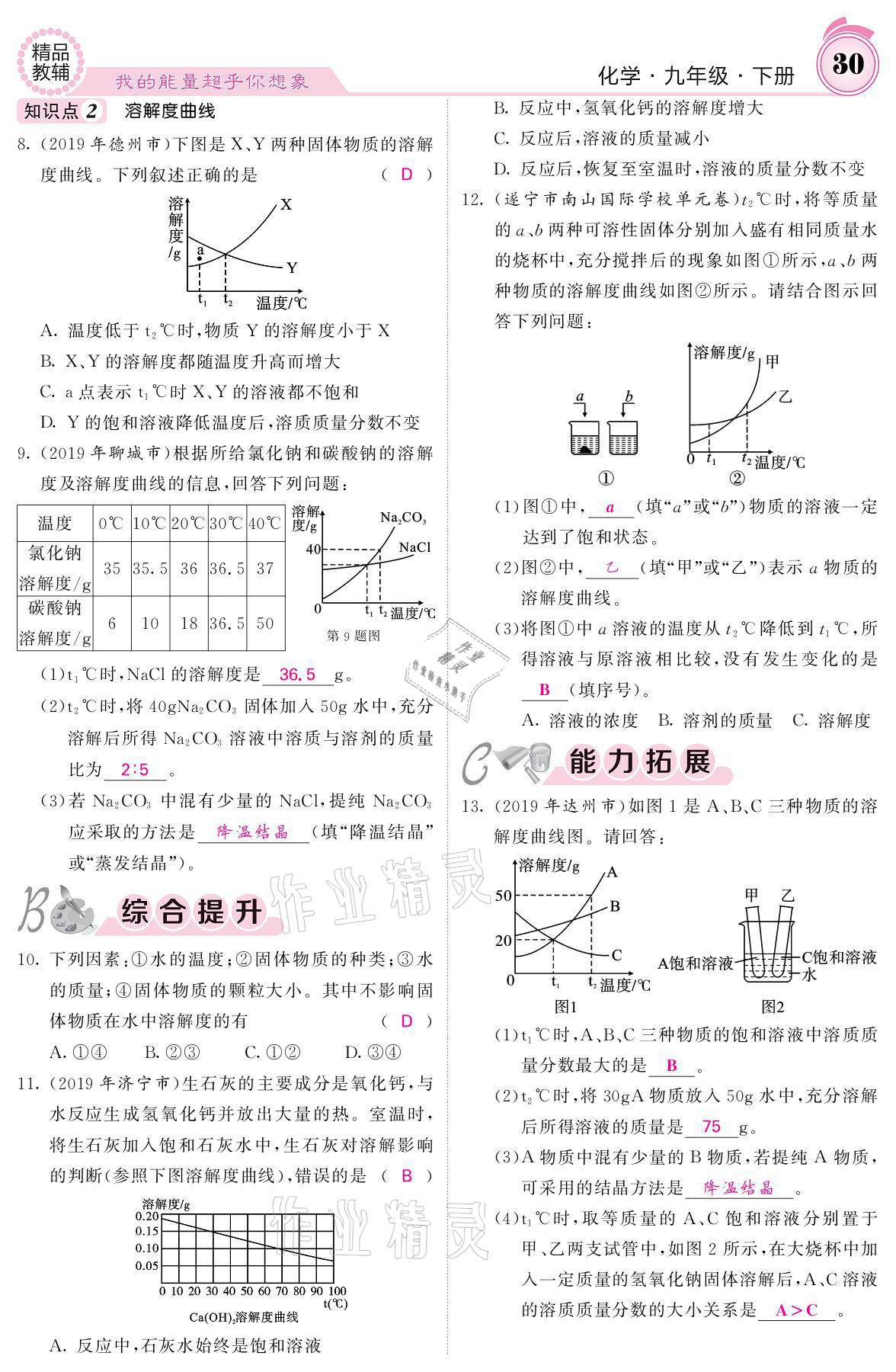 2021年名校課堂內(nèi)外九年級(jí)化學(xué)下冊魯教版 參考答案第28頁