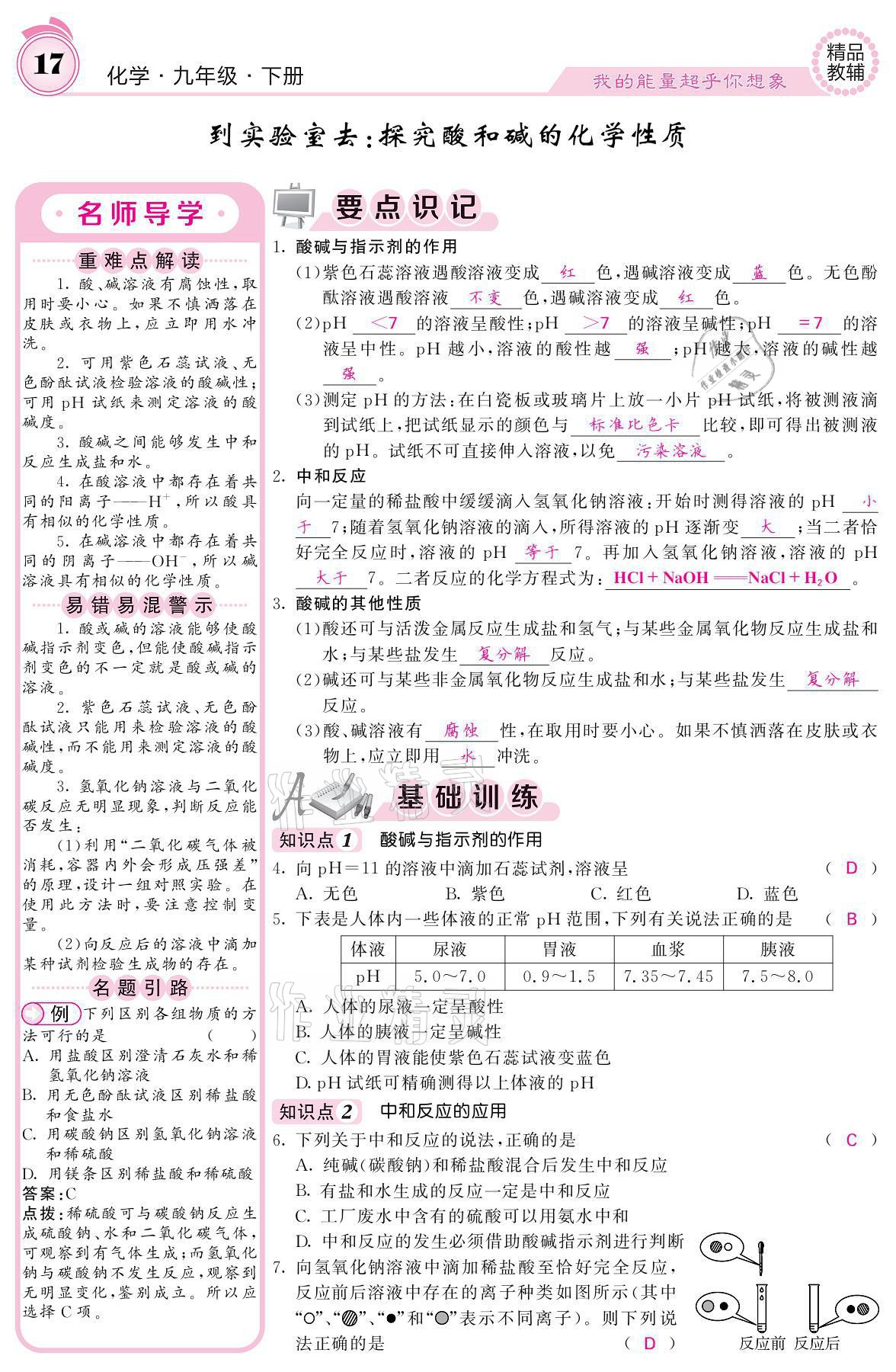 2021年名校课堂内外九年级化学下册鲁教版 参考答案第15页