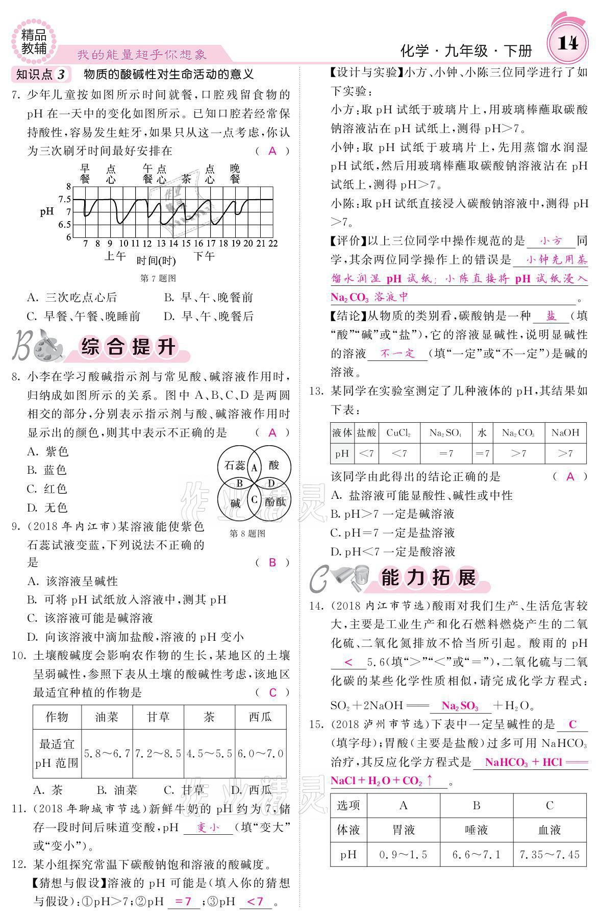 2021年名校課堂內(nèi)外九年級(jí)化學(xué)下冊(cè)魯教版 參考答案第12頁