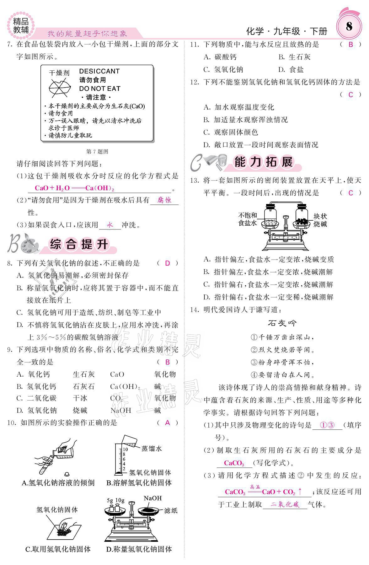 2021年名校課堂內(nèi)外九年級化學(xué)下冊魯教版 參考答案第6頁