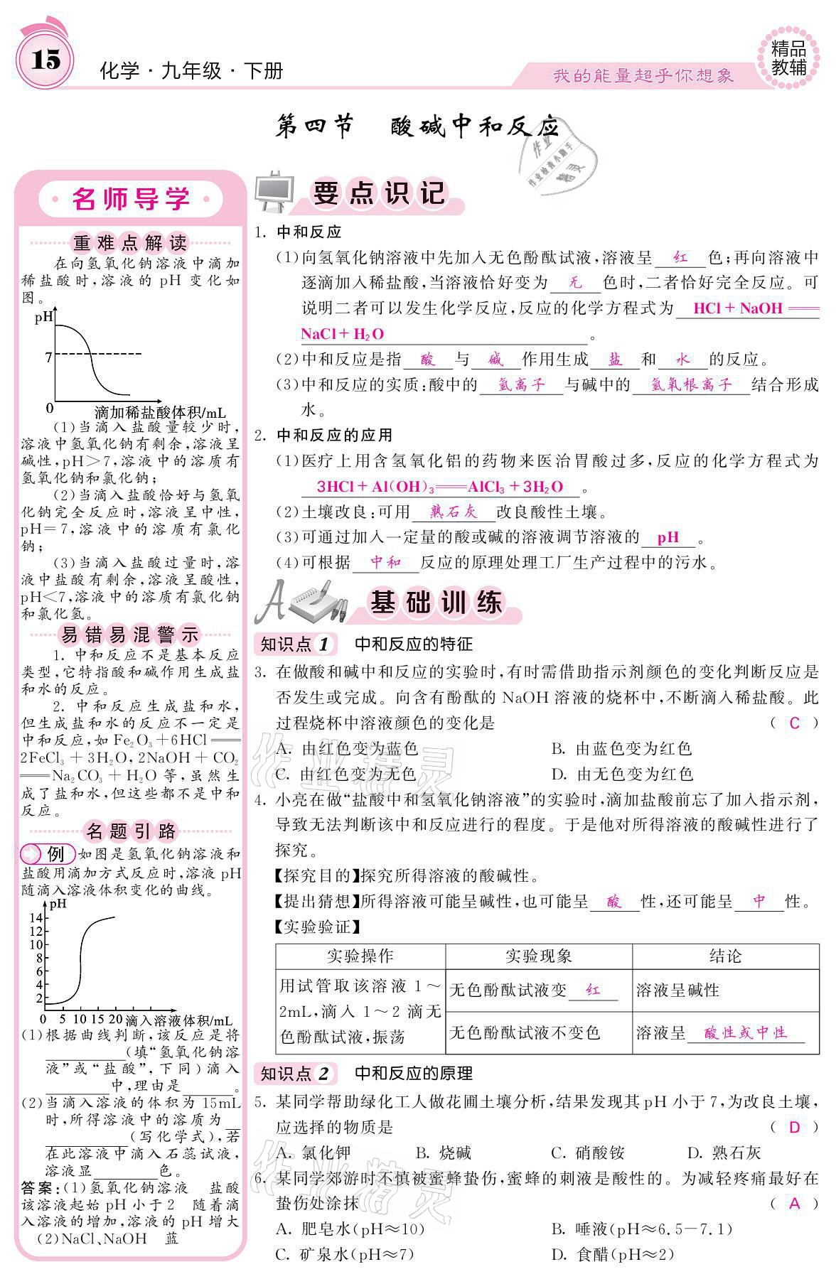 2021年名校课堂内外九年级化学下册鲁教版 参考答案第13页