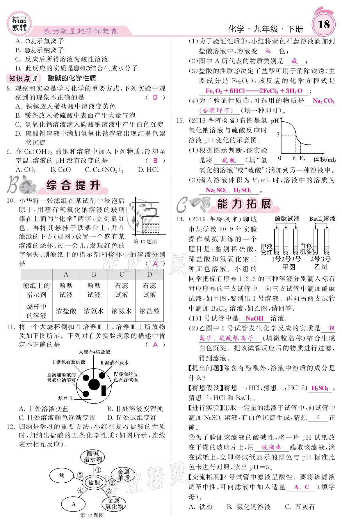 2021年名校课堂内外九年级化学下册鲁教版 参考答案第16页