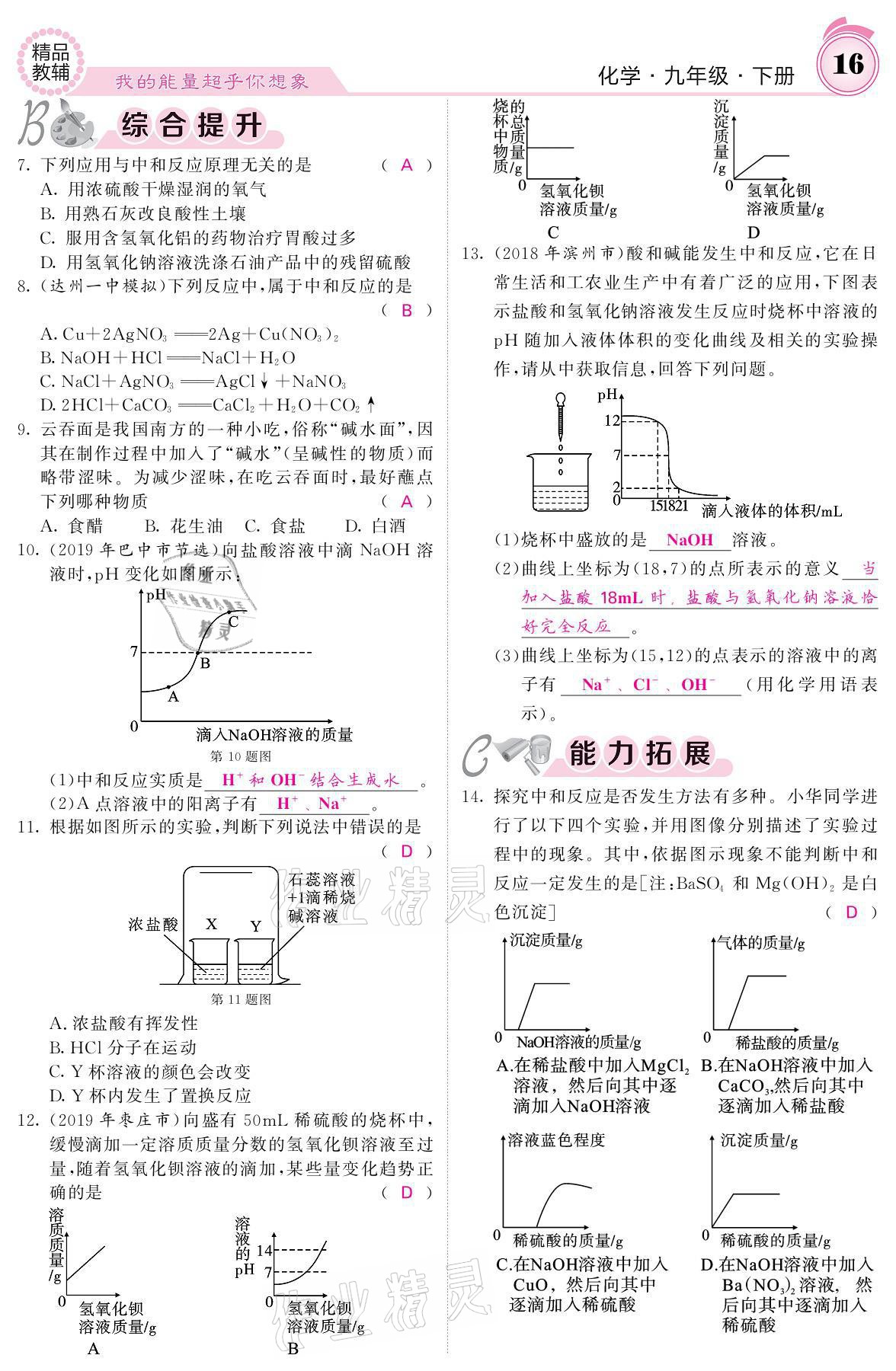 2021年名校課堂內外九年級化學下冊魯教版 參考答案第14頁