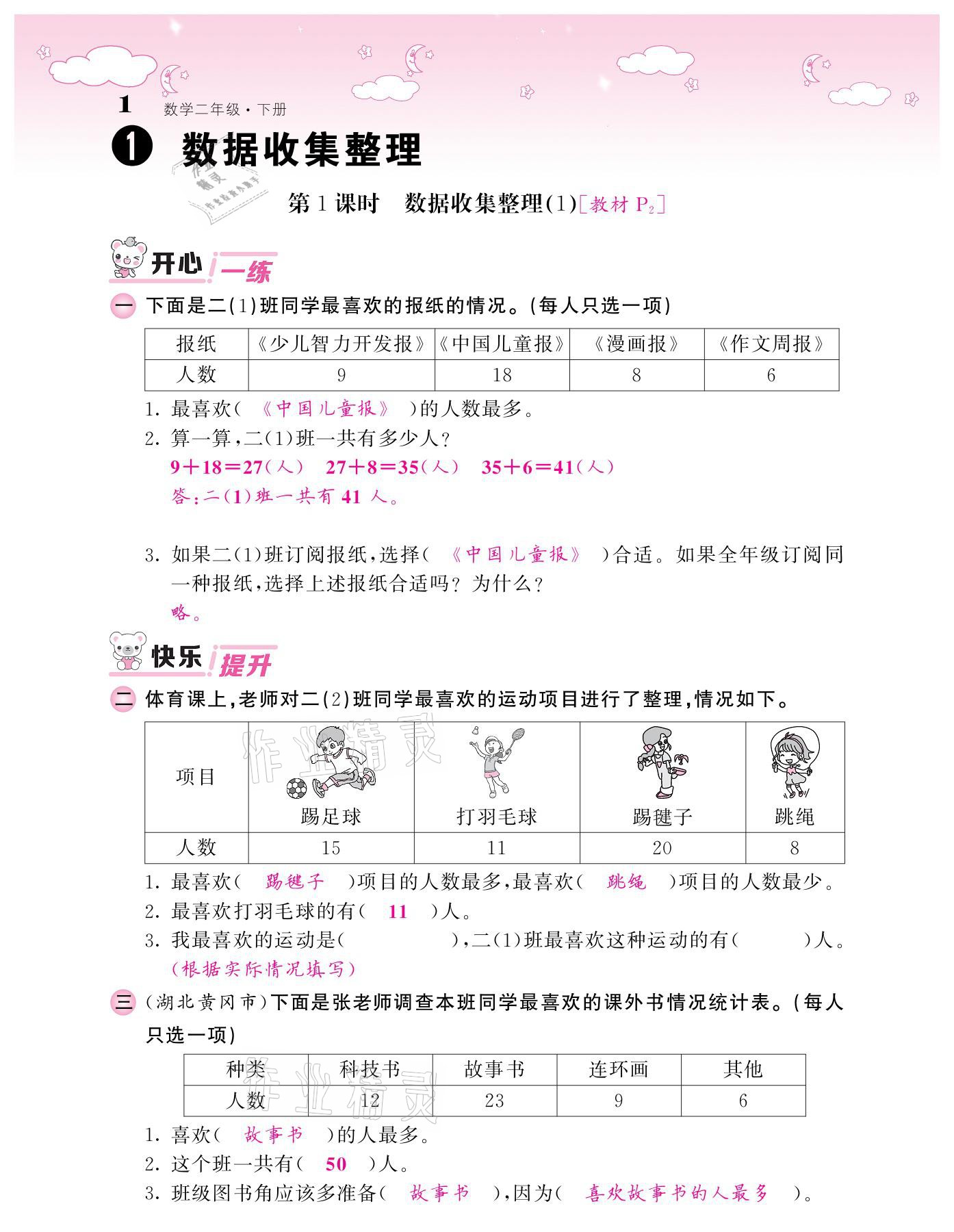 2021年課堂點睛二年級數(shù)學(xué)下冊人教版 參考答案第1頁