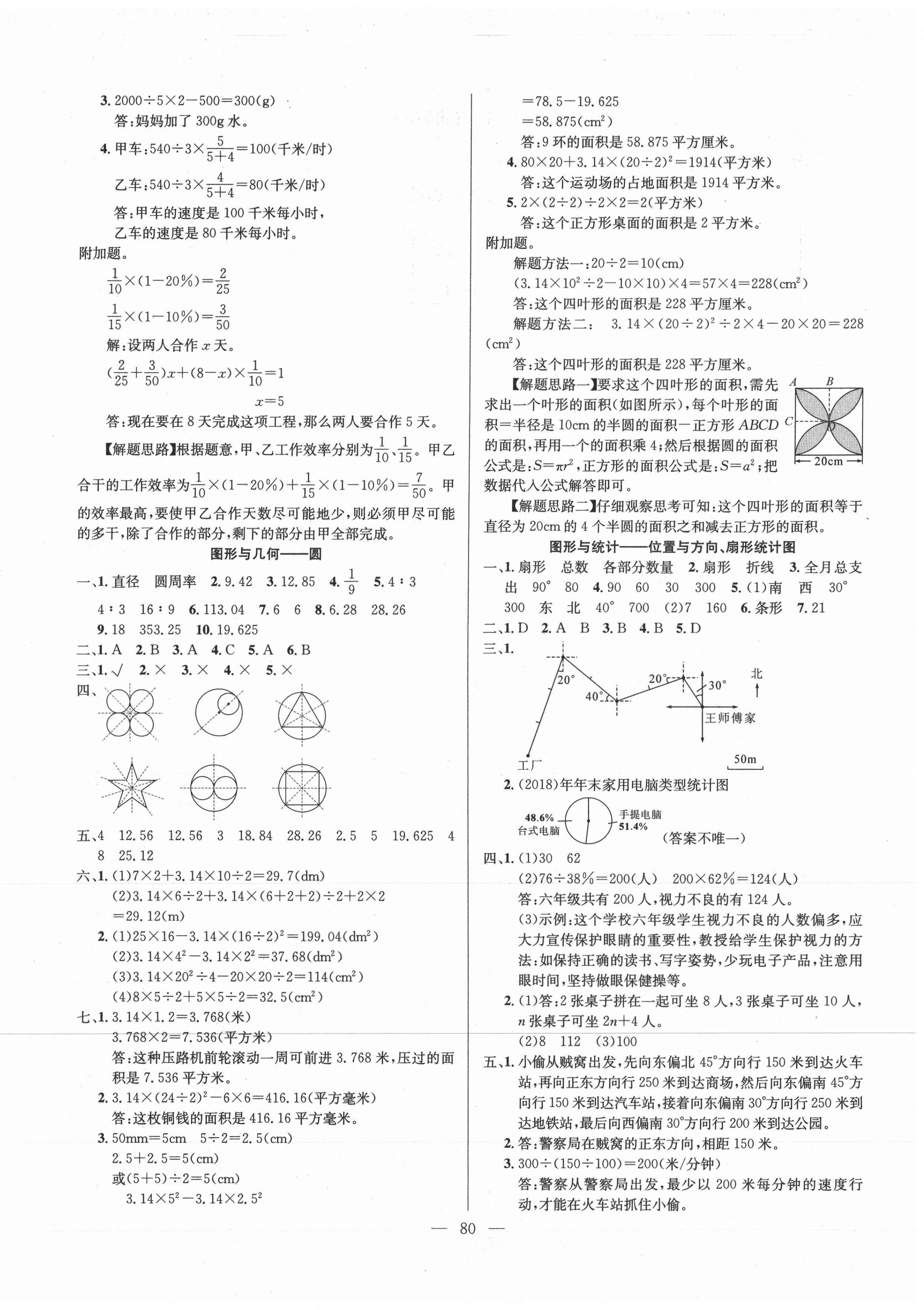 2020年期末沖刺大通關決勝期末100分六年級數學上冊人教版 參考答案第2頁